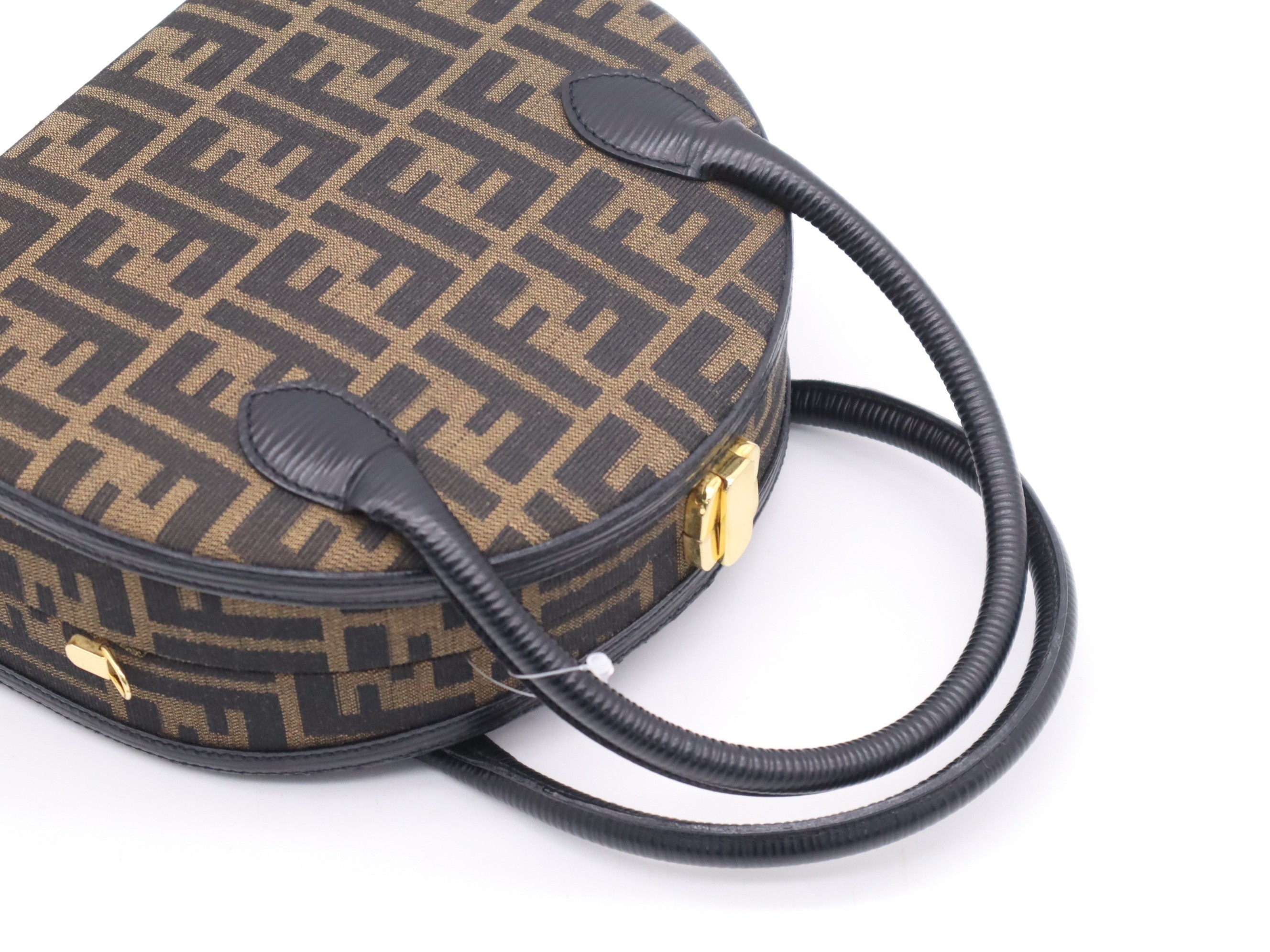 Canvas x Leather Zucca 2-Way Handbag Brown Black — view 6