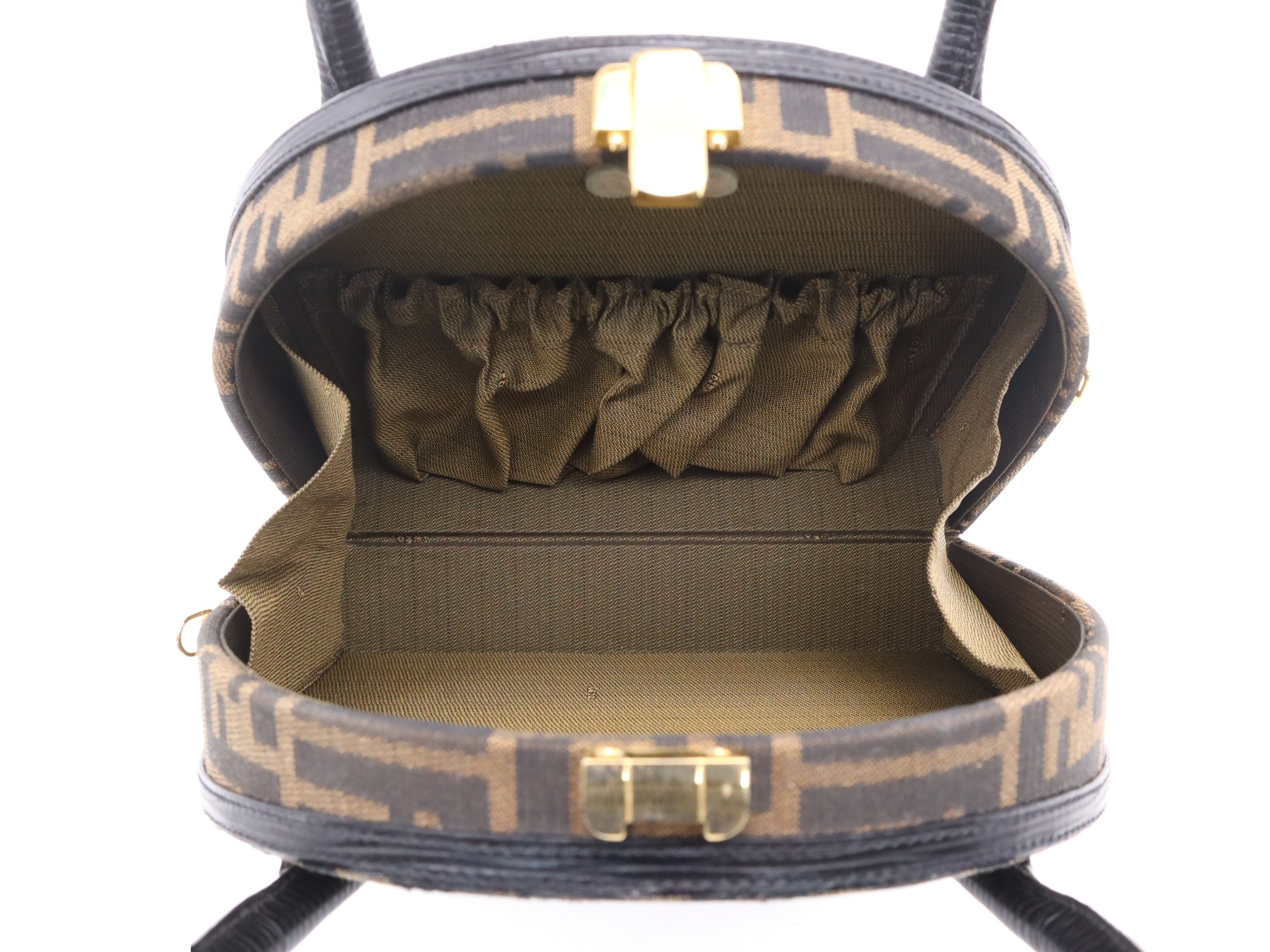 Canvas x Leather Zucca 2-Way Handbag Brown Black — view 7