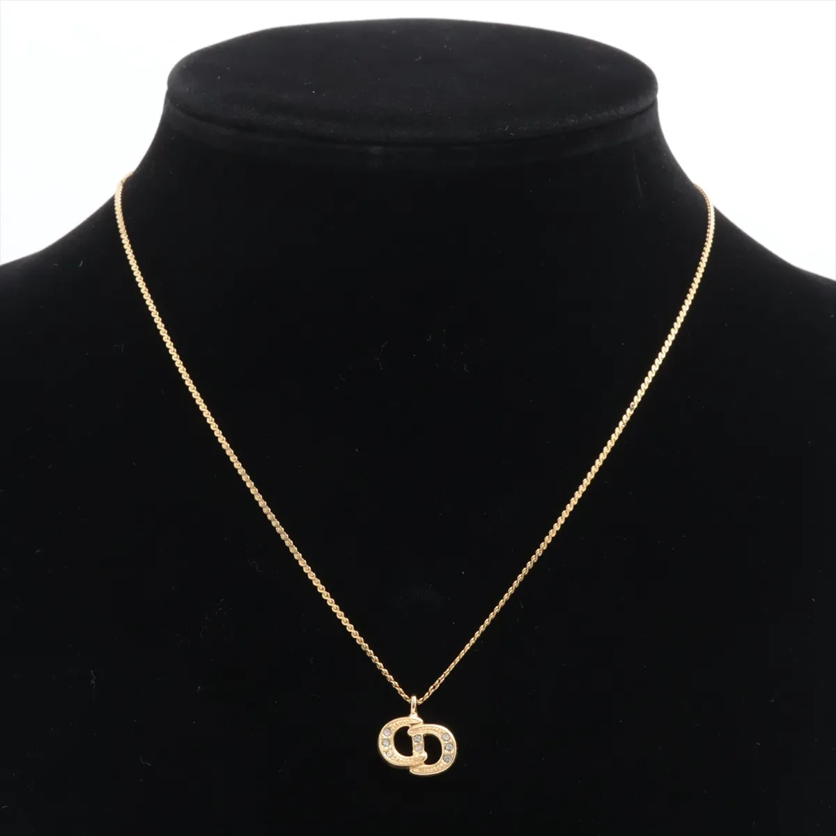 CD logo necklace, GP x rhinestones, gold. Shows — view 5