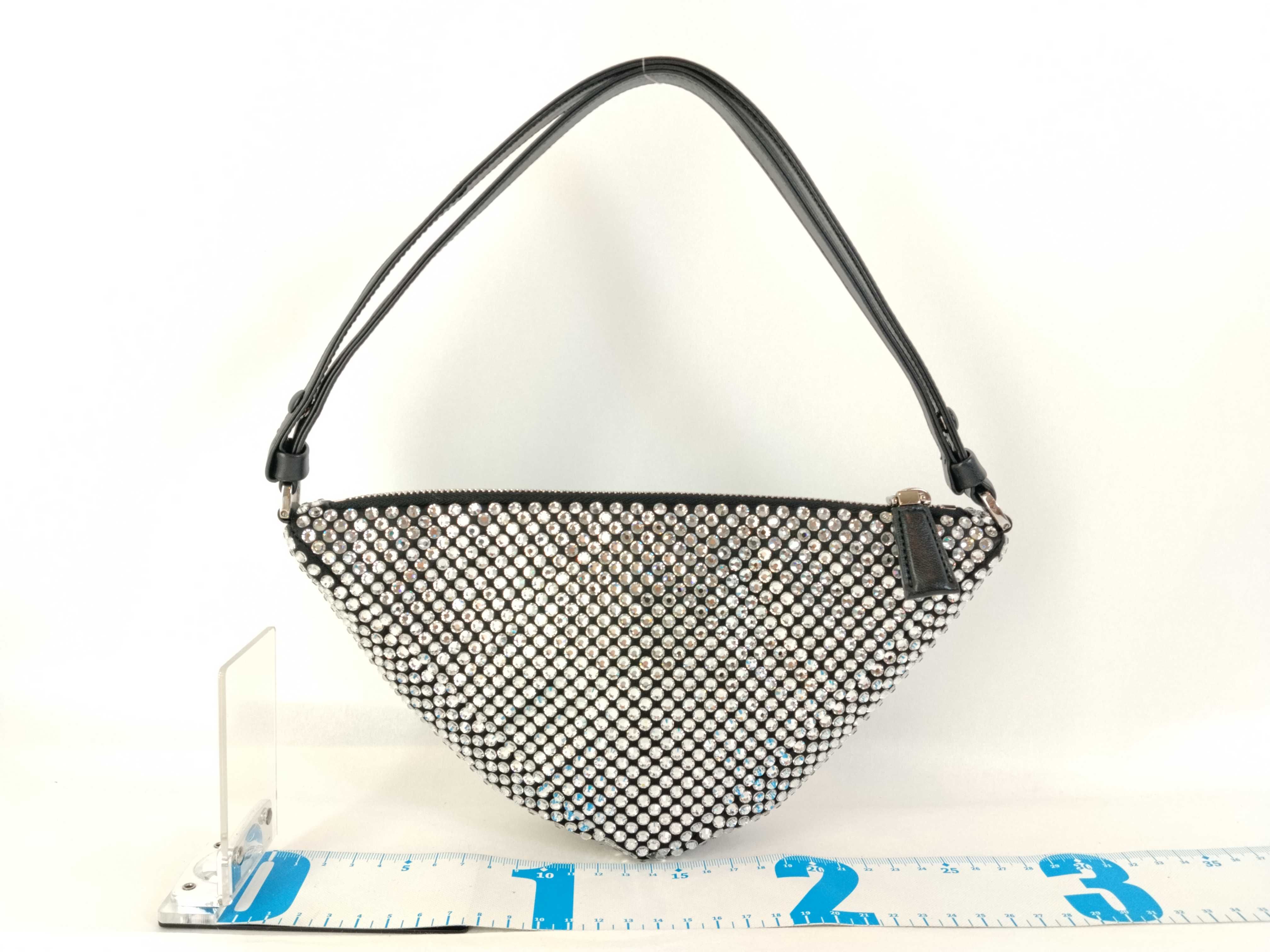 Crystal Satin x Rhinestone Shoulder Bag, Black, 1NQ044 (Handbag) — view 2