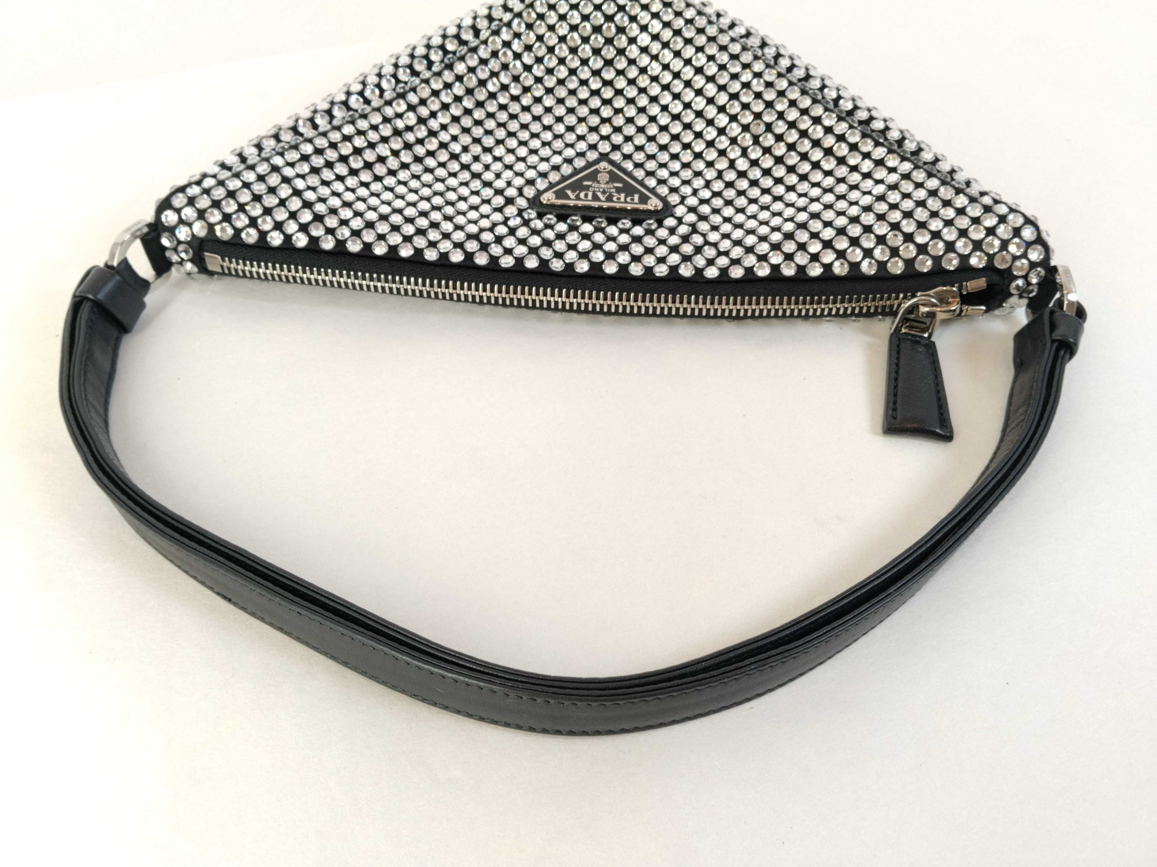 Crystal Satin x Rhinestone Shoulder Bag, Black, 1NQ044 (Handbag) — view 3