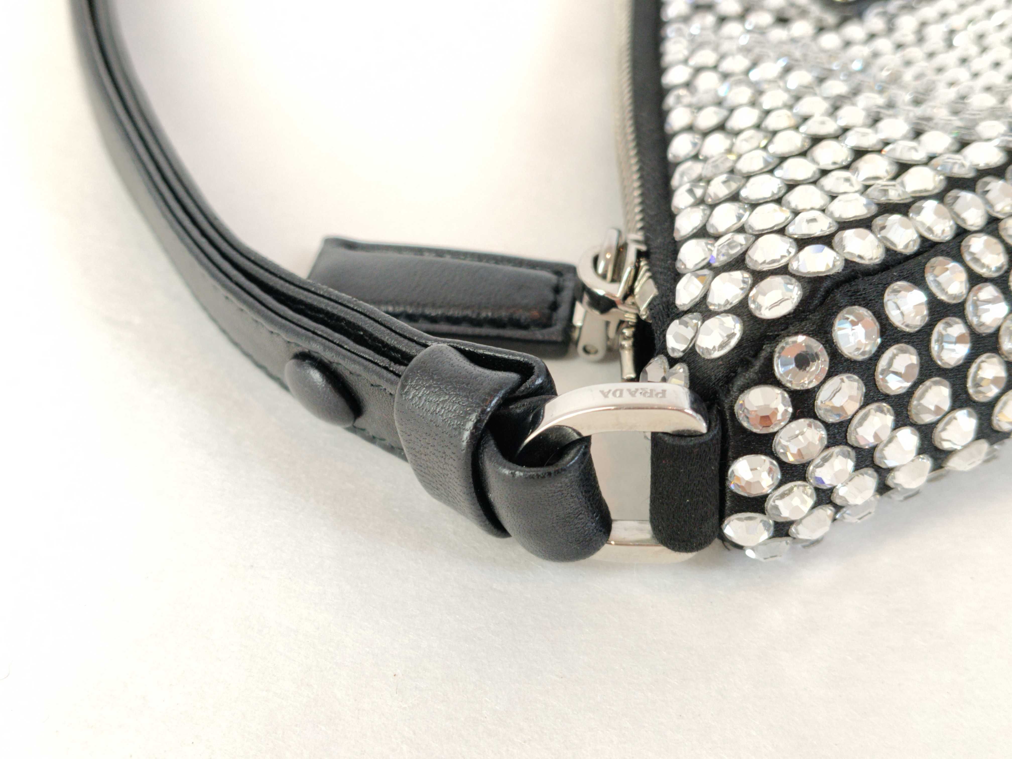 Crystal Satin x Rhinestone Shoulder Bag, Black, 1NQ044 (Handbag) — view 5