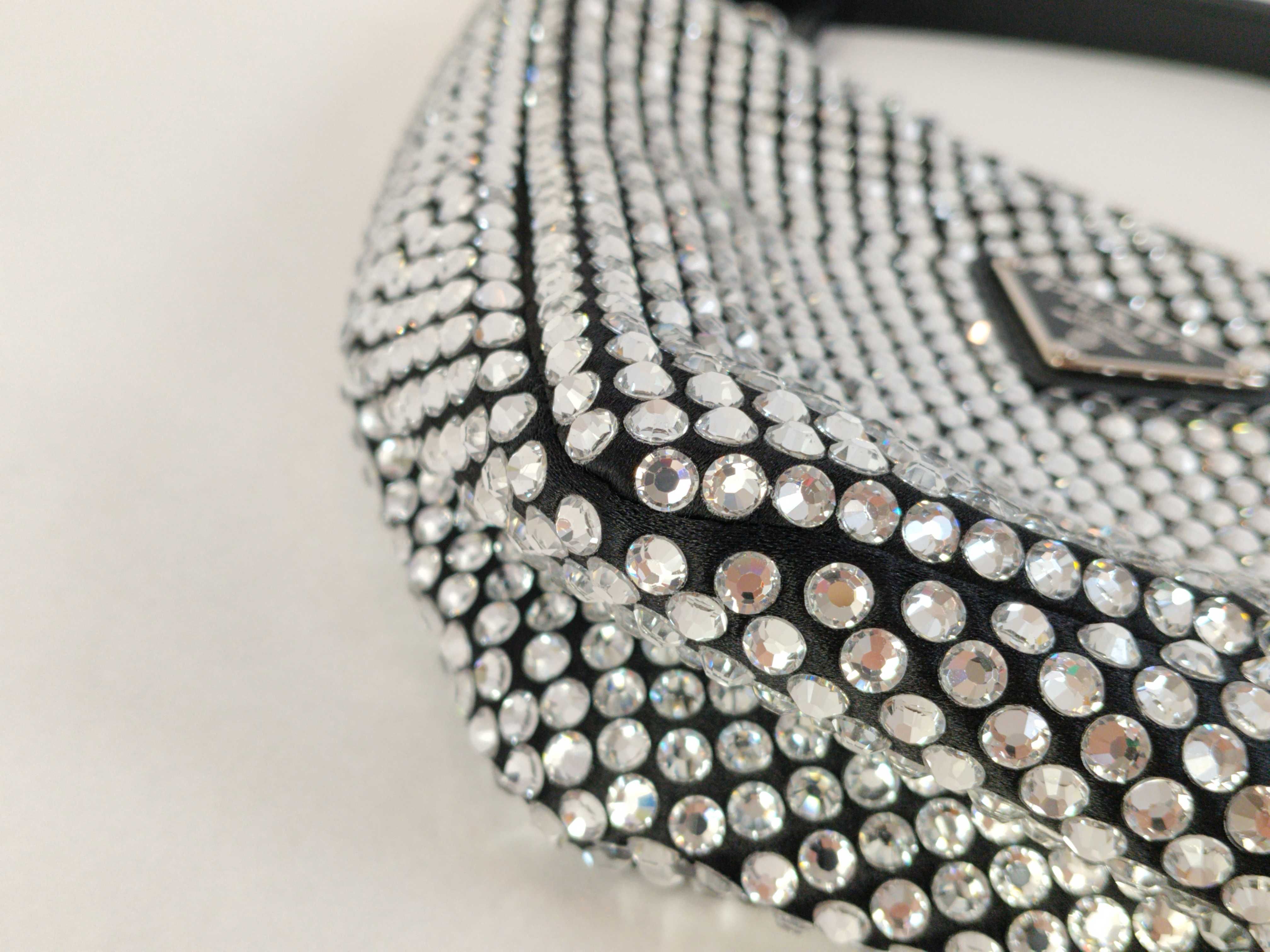 Crystal Satin x Rhinestone Shoulder Bag, Black, 1NQ044 (Handbag) — view 6