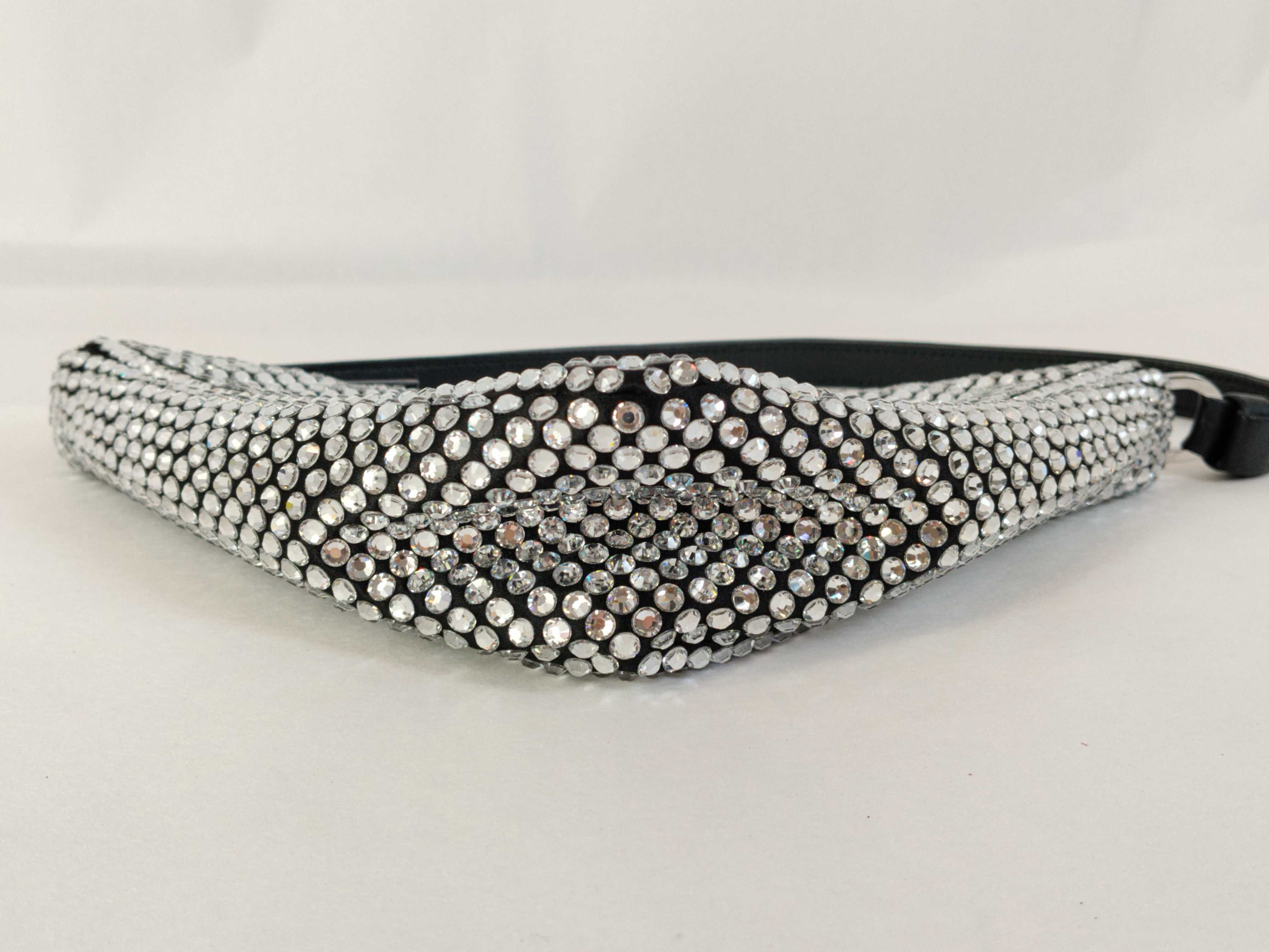 Crystal Satin x Rhinestone Shoulder Bag, Black, 1NQ044 (Handbag) — view 7