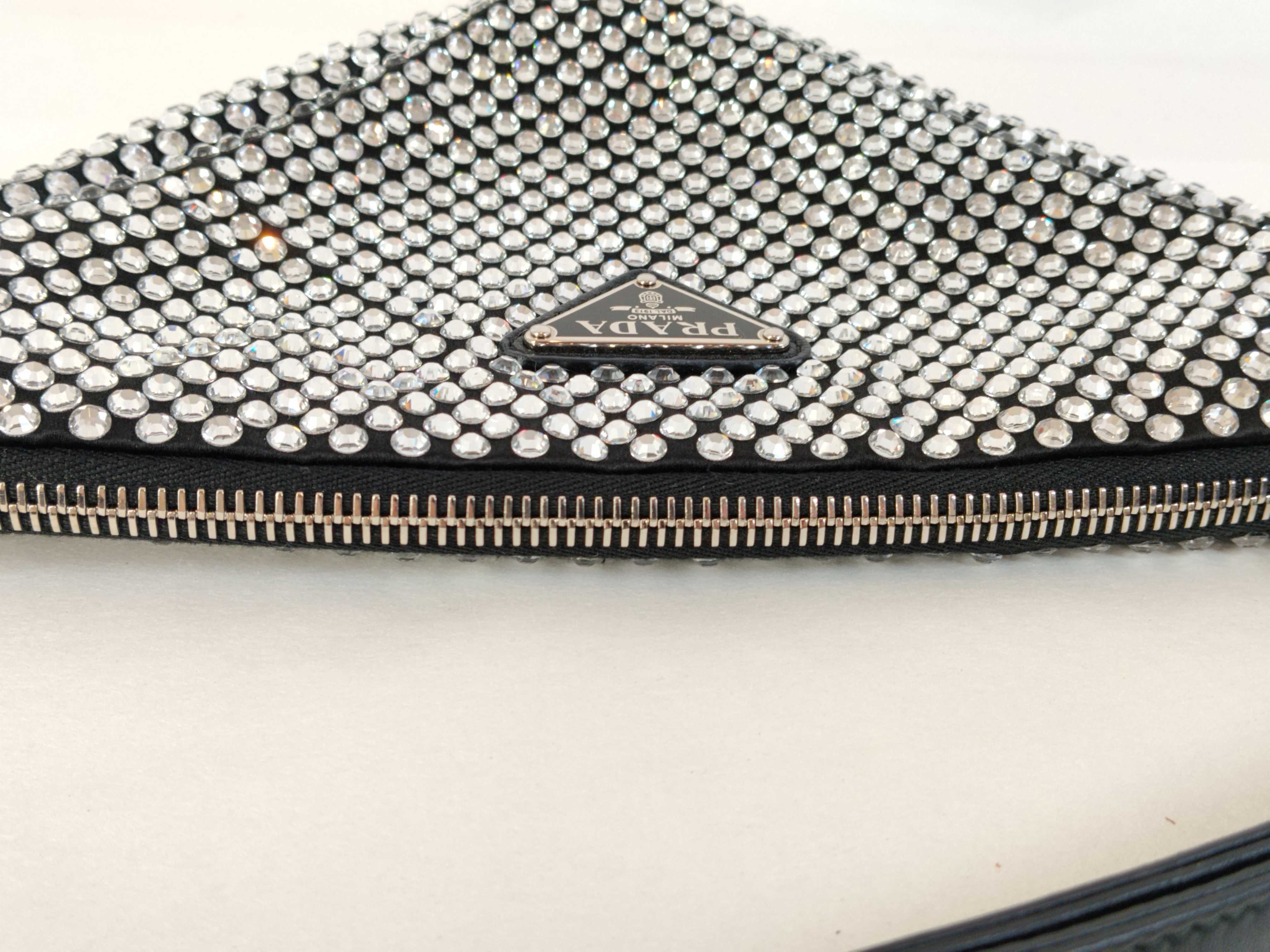 Crystal Satin x Rhinestone Shoulder Bag, Black, 1NQ044 (Handbag) — view 8