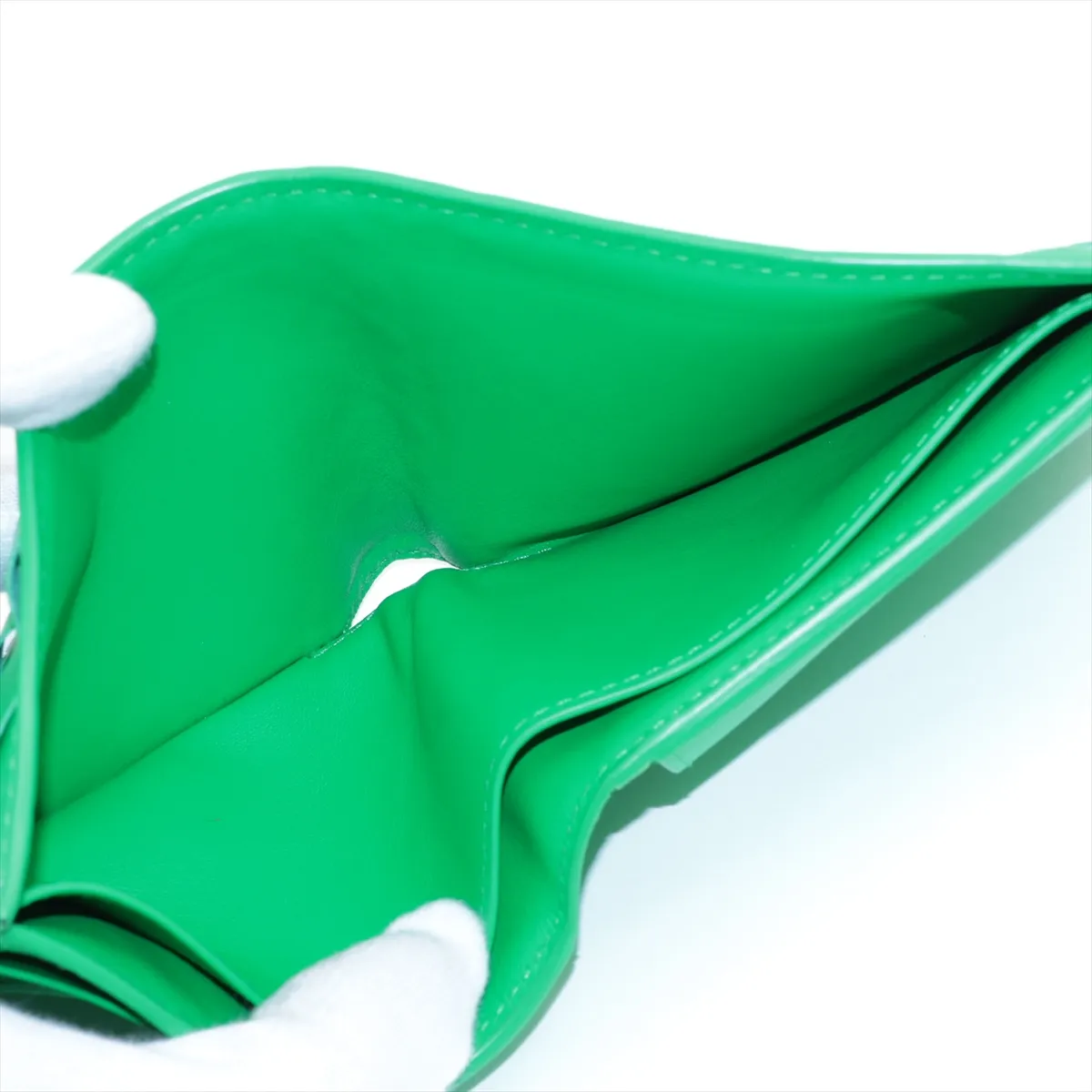 Intrecciato Leather Compact Wallet Green — view 4