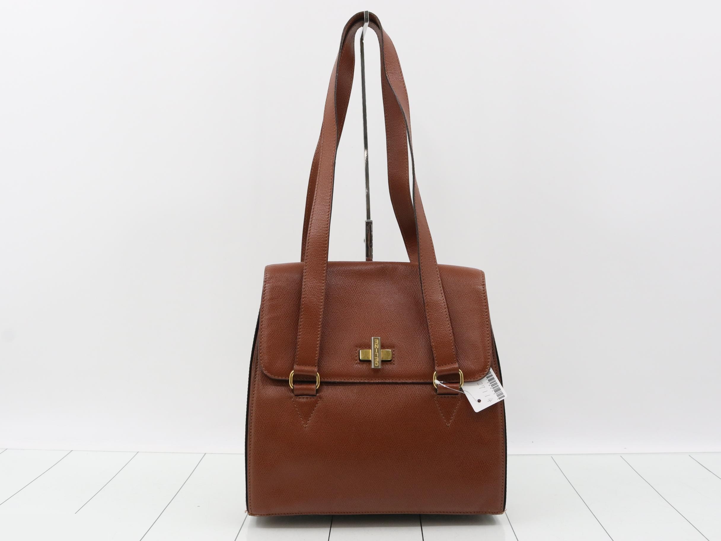 Leather semi-shoulder bag, brown tones