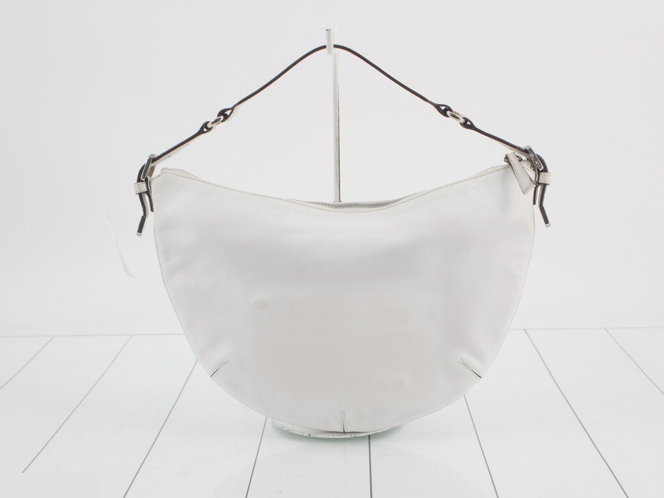Leather Anagram Studded One-Shoulder Bag, White — view 2