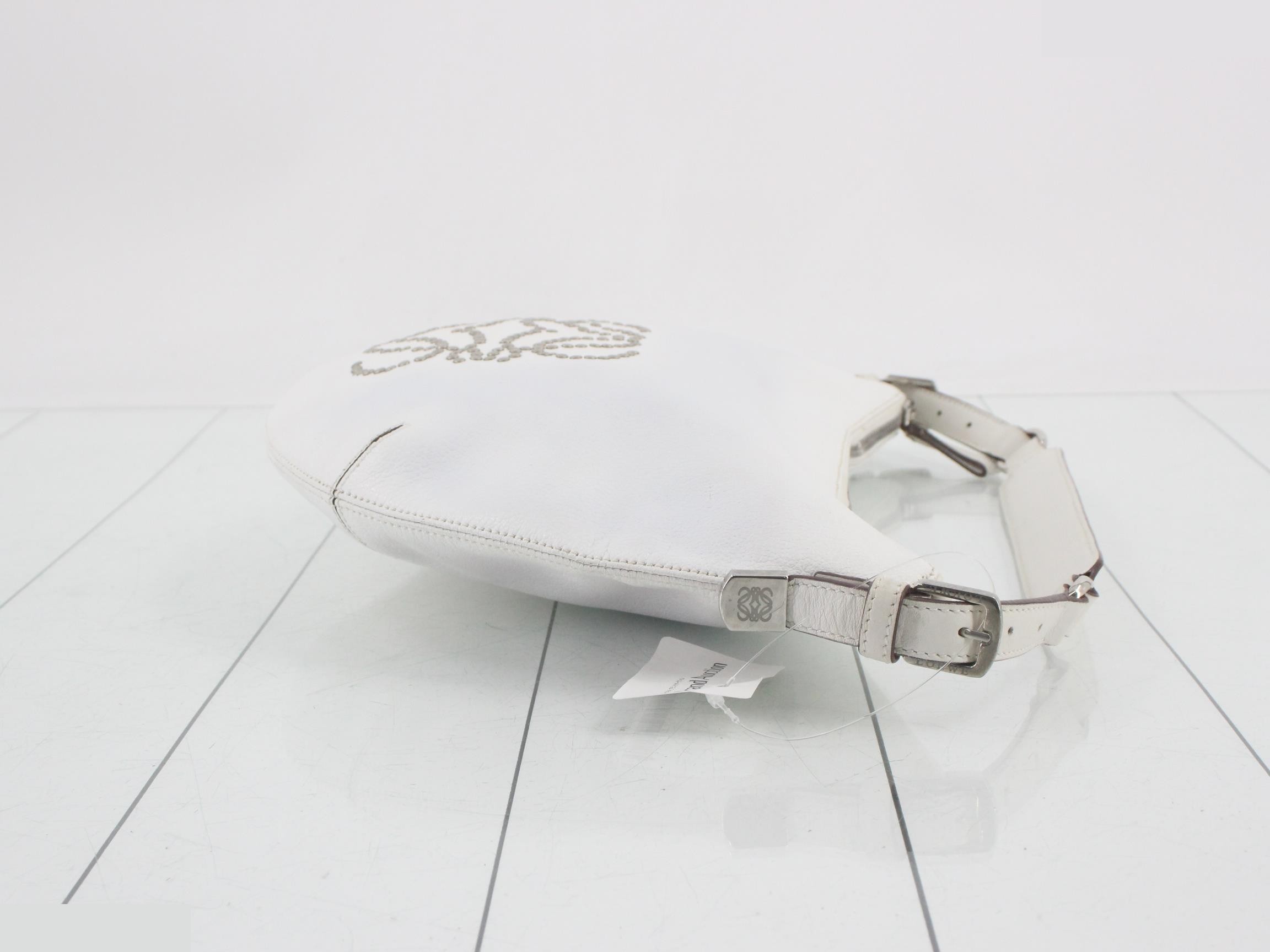 Leather Anagram Studded One-Shoulder Bag, White — view 3