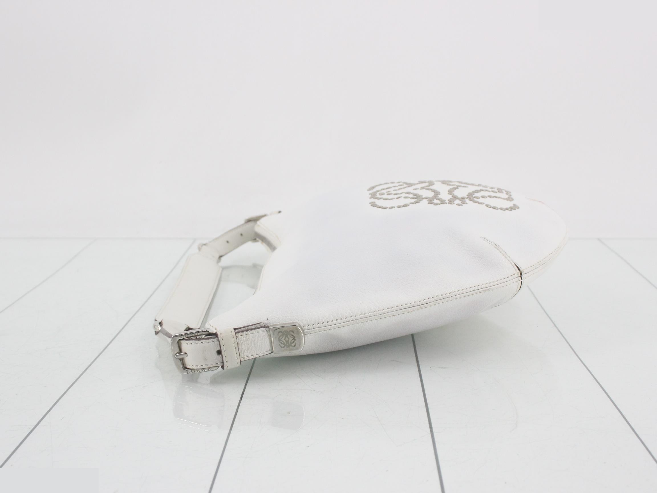 Leather Anagram Studded One-Shoulder Bag, White — view 4