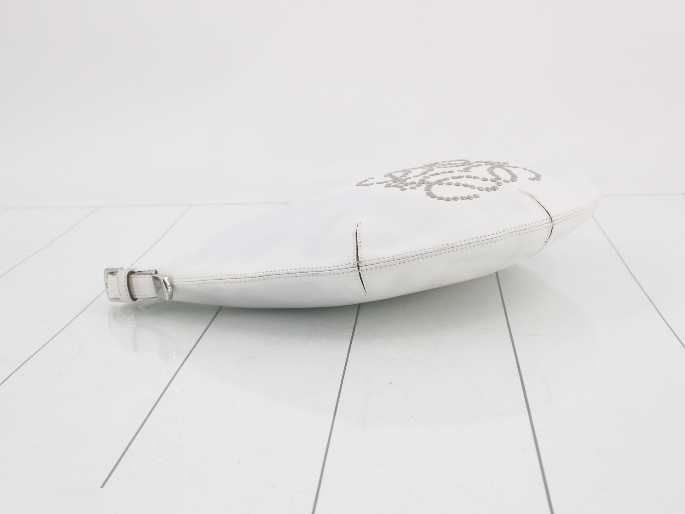 Leather Anagram Studded One-Shoulder Bag, White — view 5