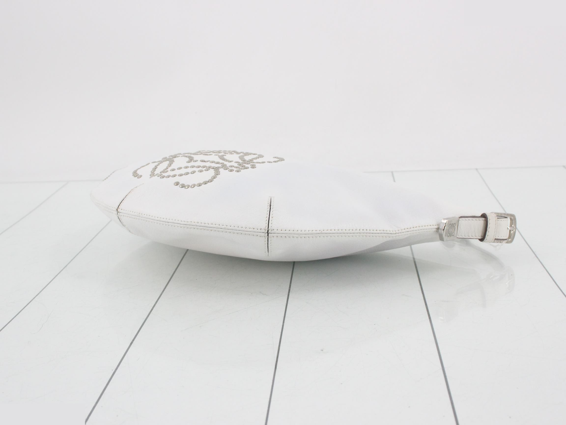 Leather Anagram Studded One-Shoulder Bag, White — view 6