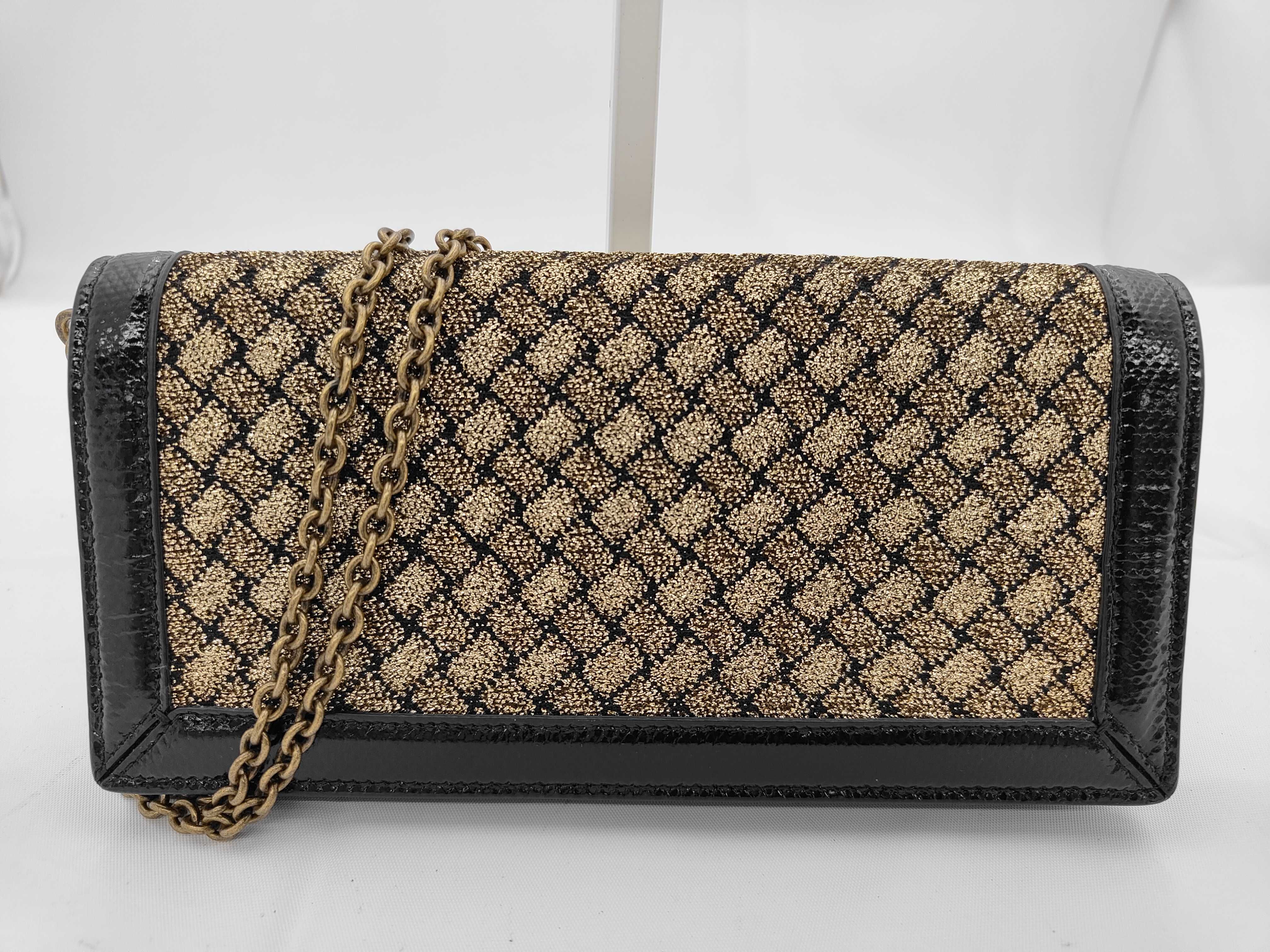 Intrecciato Chain Wallet Black x Gold Bag