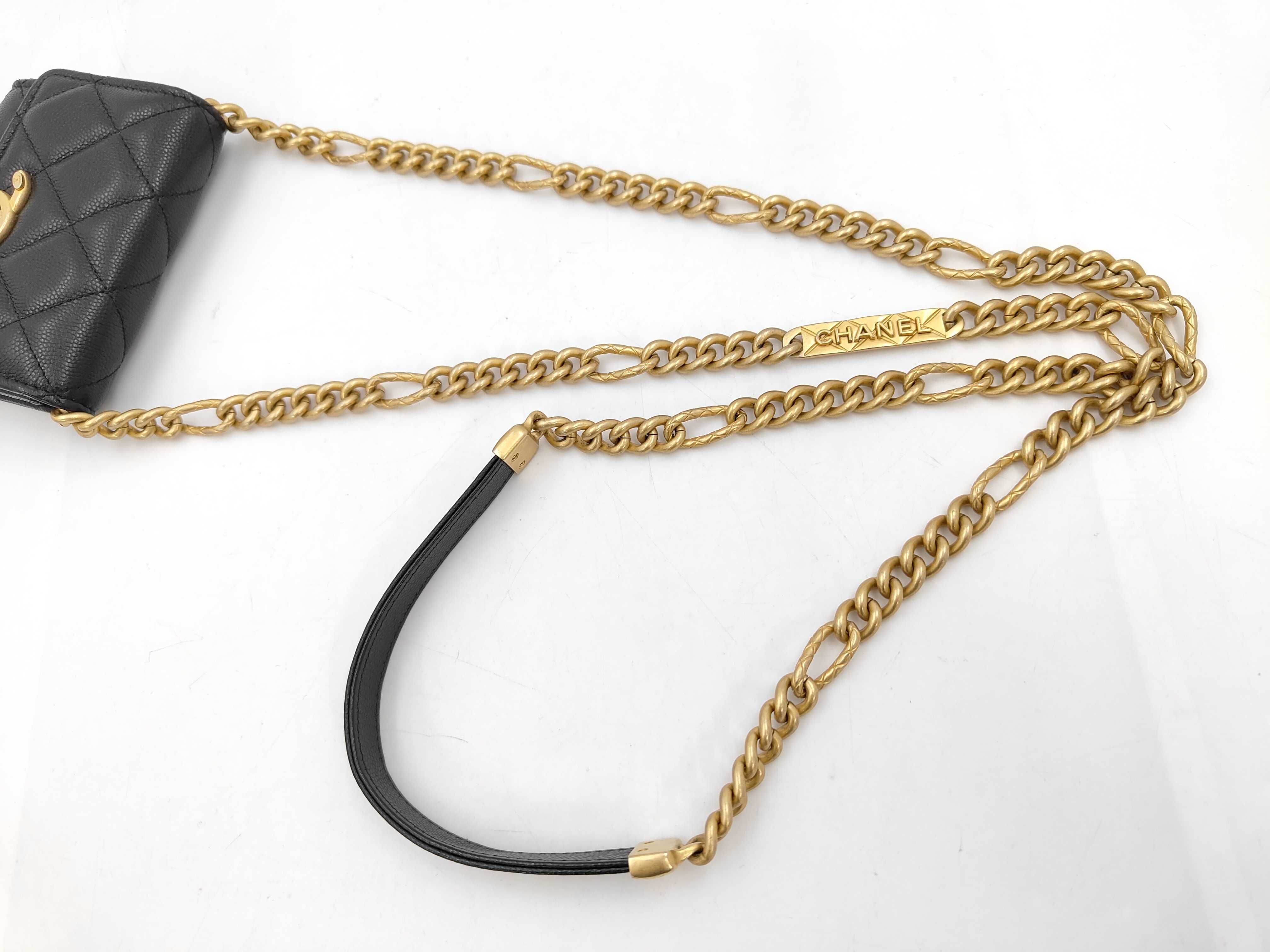 19 Matelassé Mini Chain Wallet Caviar Leather Black Gold Hardware Shoulder Bag — view 3