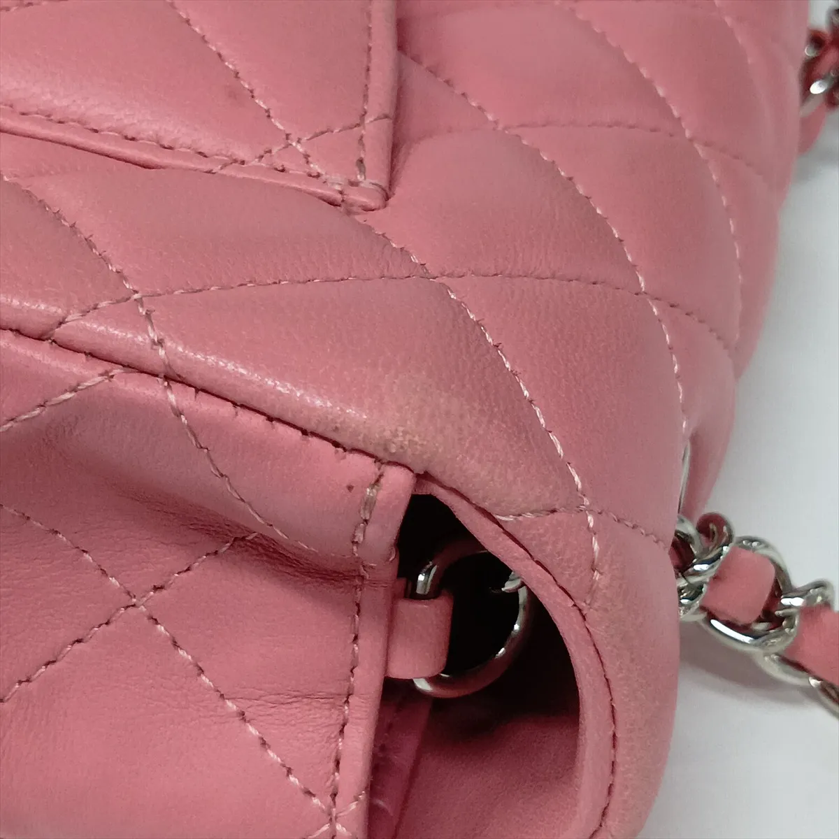 Mini Matelassé 20 Lambskin Chain Shoulder Bag, Pink, Silver Hardware, 18513647, Serial Number 18-series, A69900 — view 13