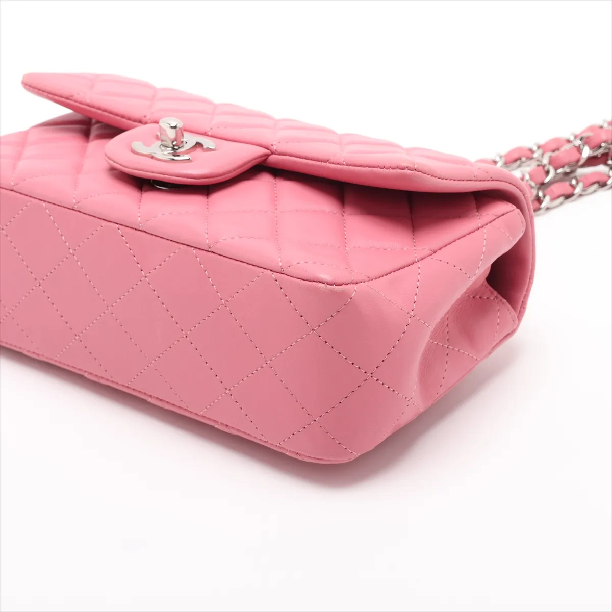 Mini Matelassé 20 Lambskin Chain Shoulder Bag, Pink, Silver Hardware, 18513647, Serial Number 18-series, A69900 — view 3