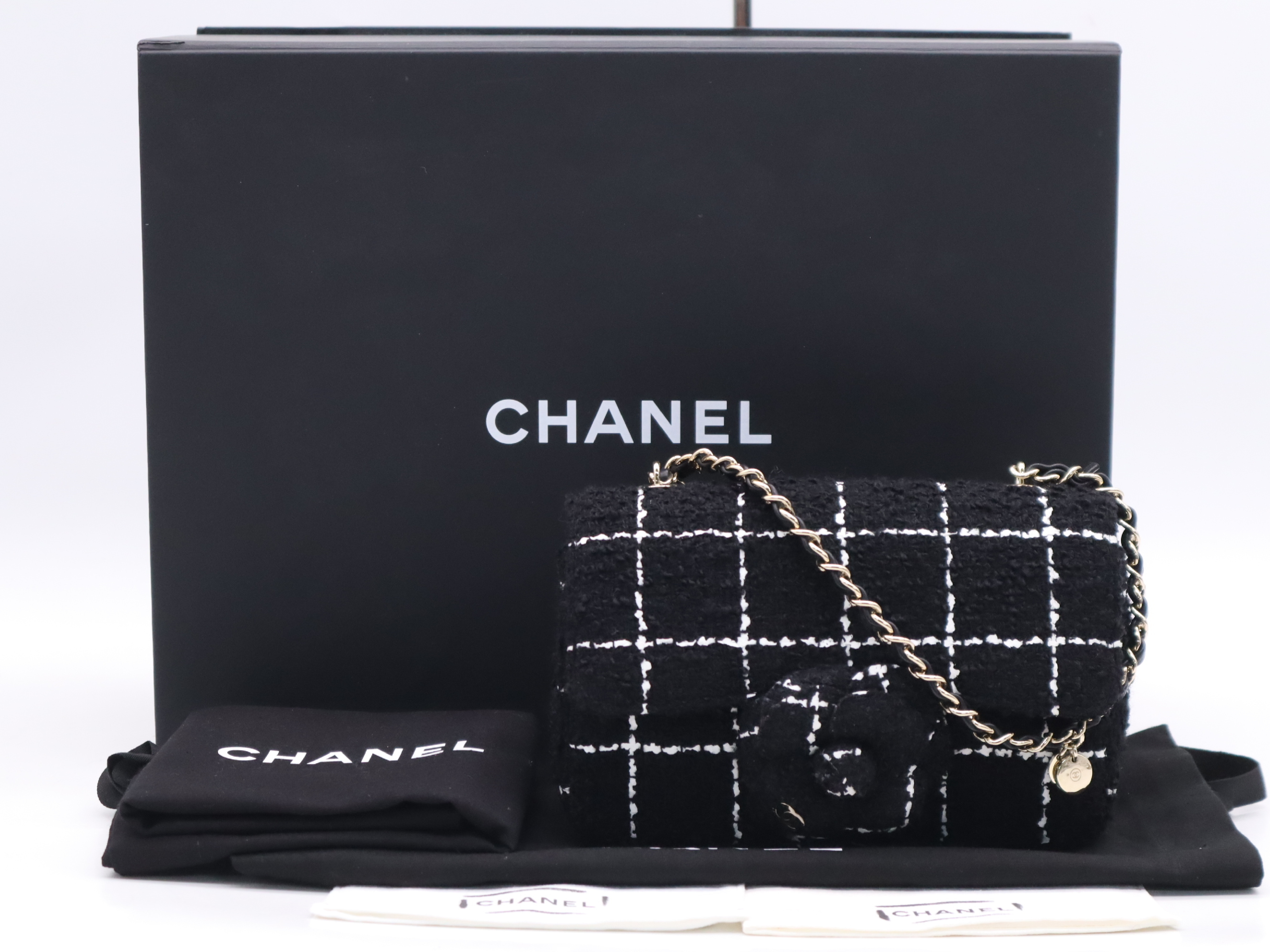 AS4388 Tweed Small Flap Bag Camellia Black (Includes 2 dust bags and box) Shoulder Bag
