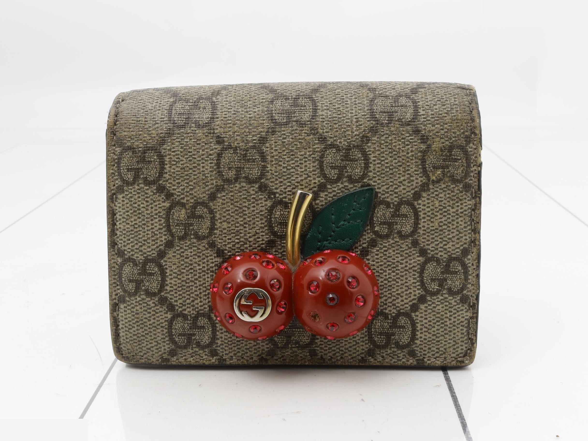 GG Supreme Card Case with Cherry Design (with Coin and Bill Compartments)