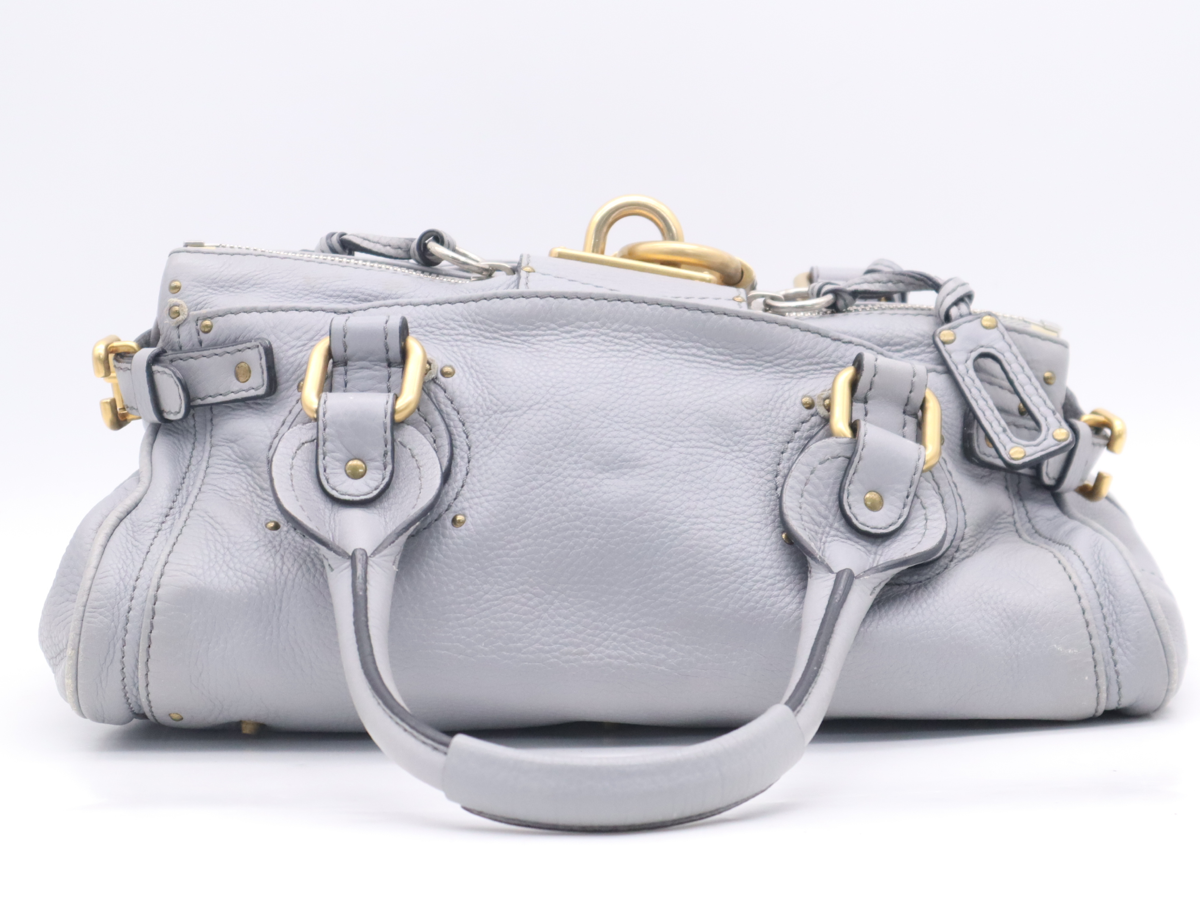 Leather Paddington Tote Bag in Blue-Gray with Gold Hardware and Key — view 2