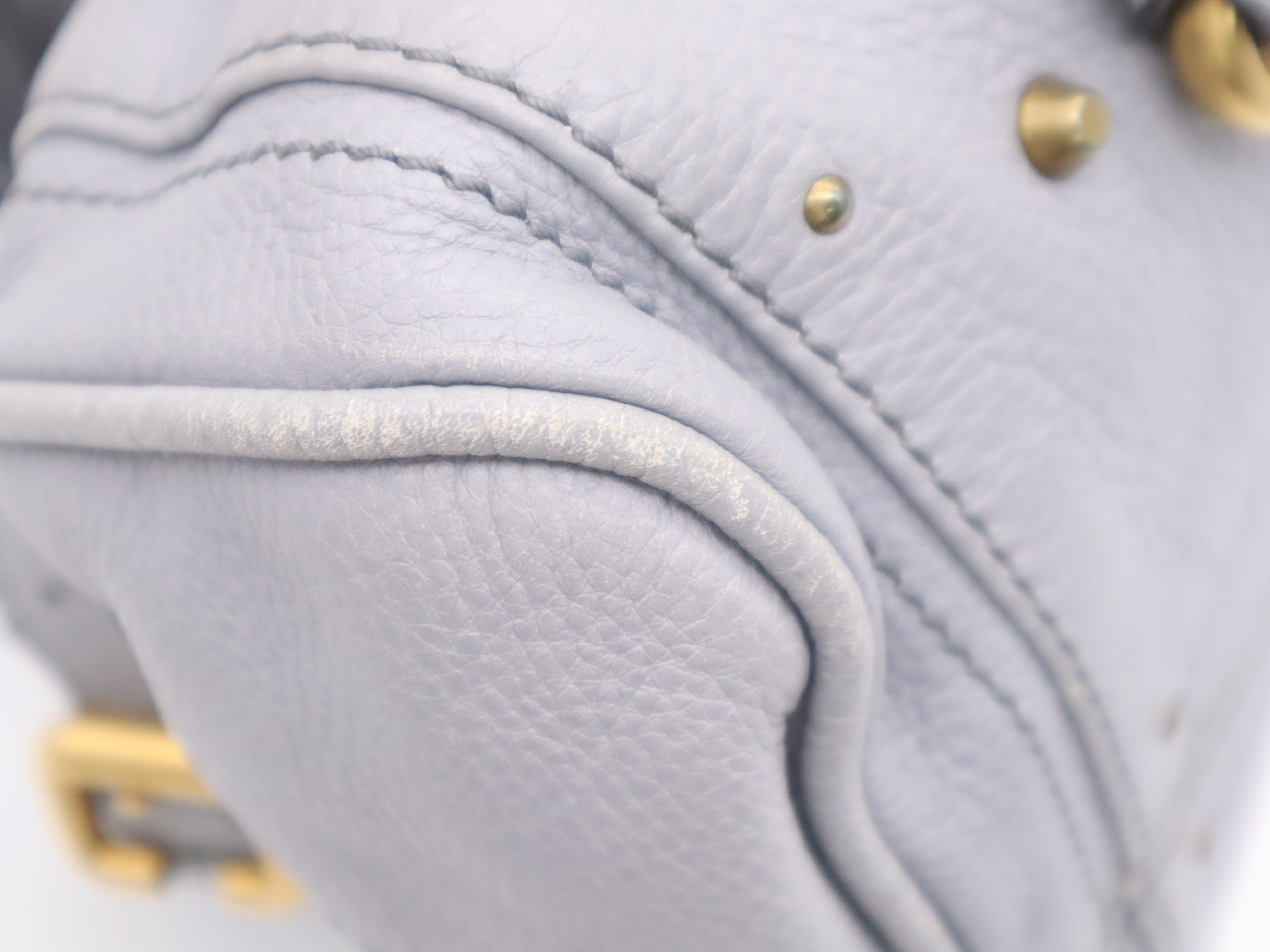 Leather Paddington Tote Bag in Blue-Gray with Gold Hardware and Key — view 11