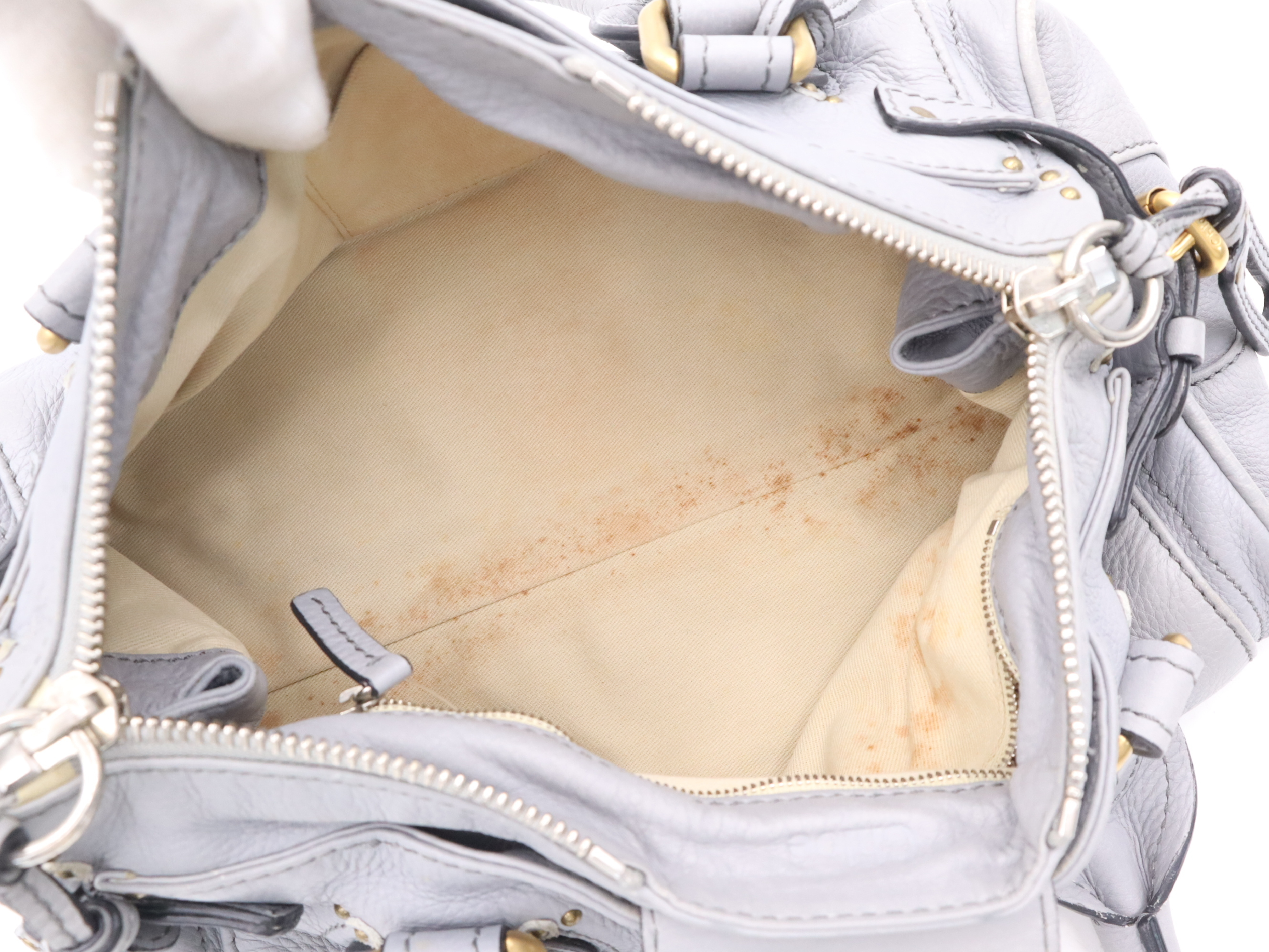 Leather Paddington Tote Bag in Blue-Gray with Gold Hardware and Key — view 12
