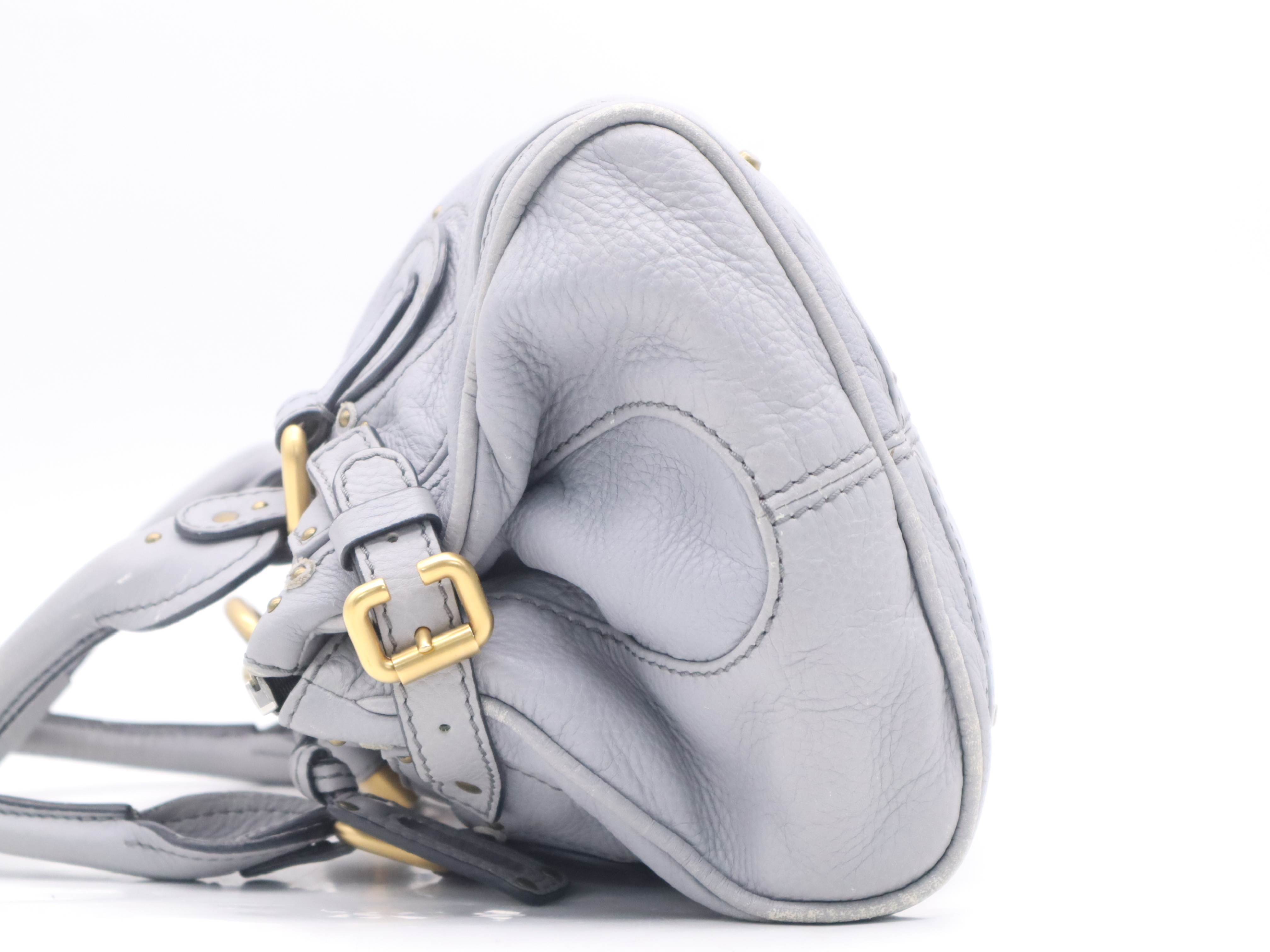 Leather Paddington Tote Bag in Blue-Gray with Gold Hardware and Key — view 3