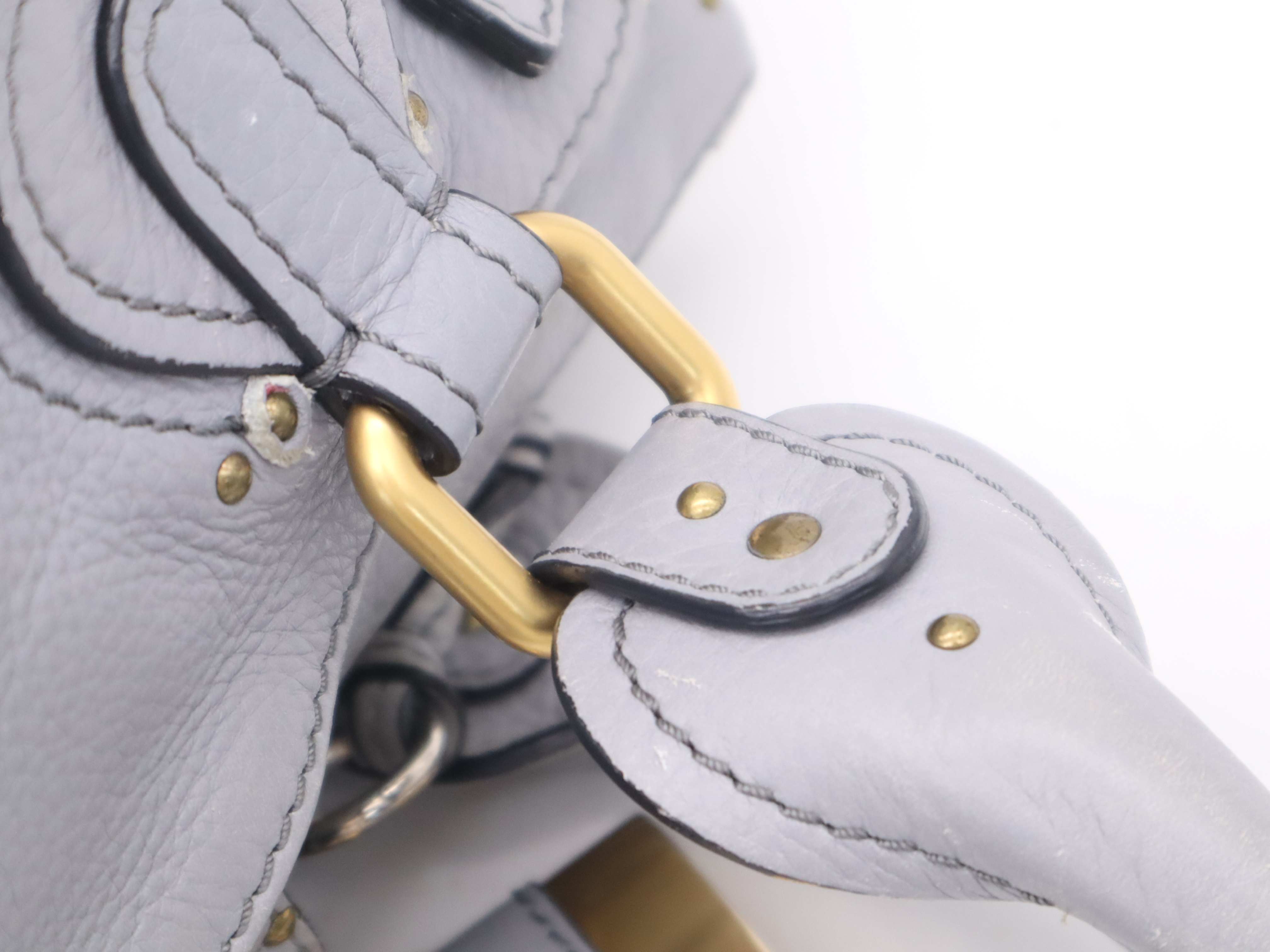 Leather Paddington Tote Bag in Blue-Gray with Gold Hardware and Key — view 8