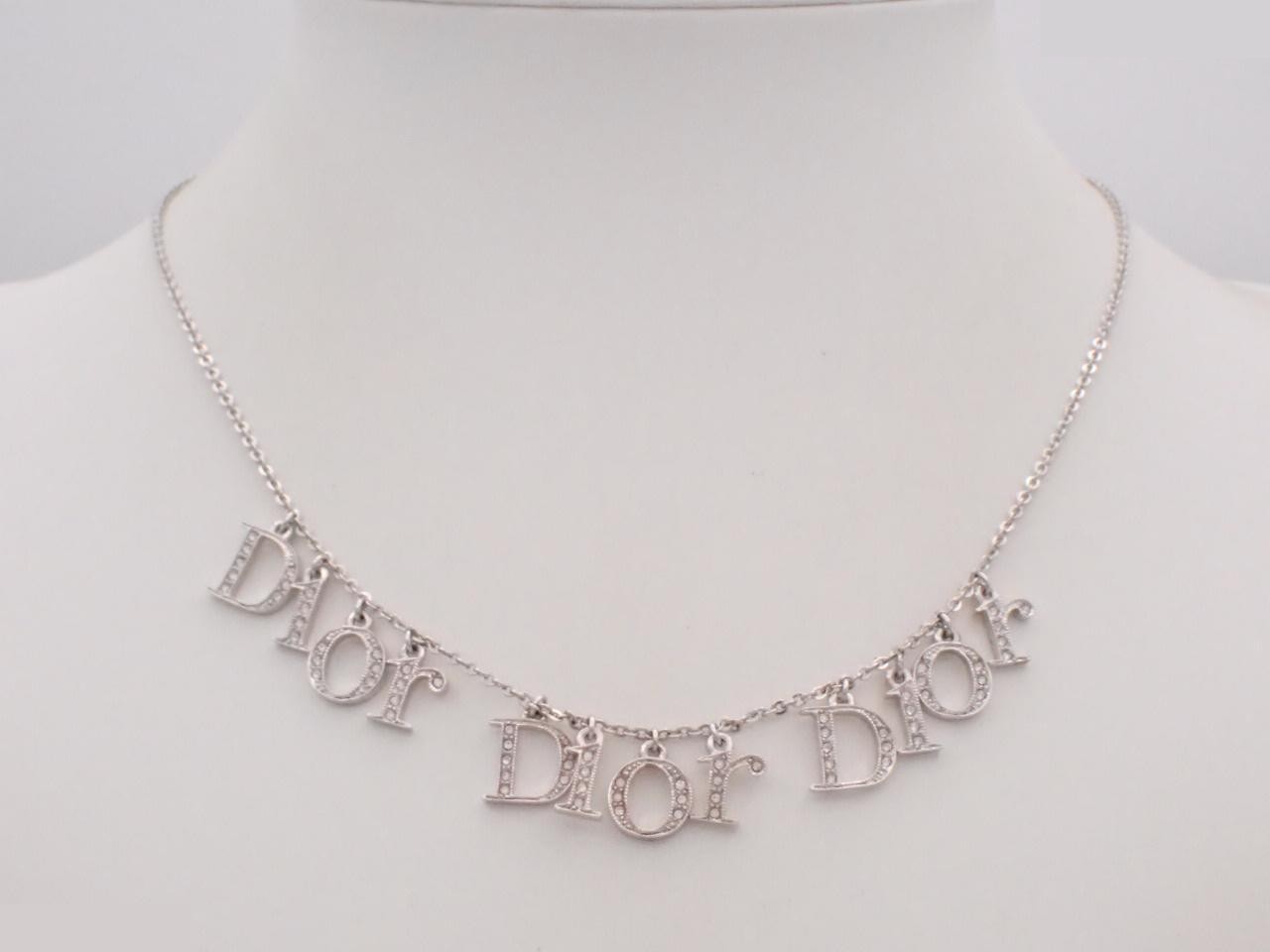 Triple logo rhinestone necklace, silver color, chain approximately 44cm — view 3