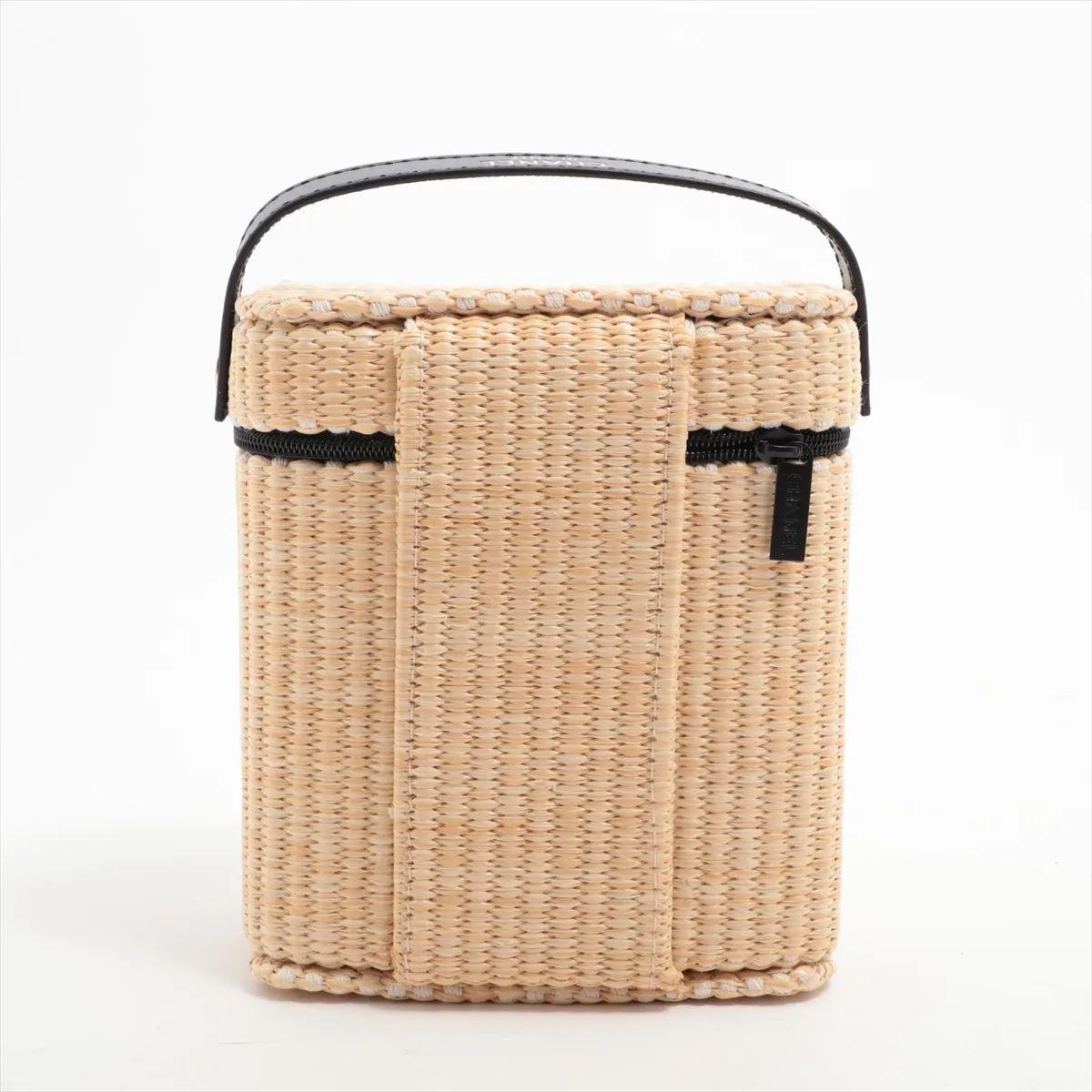 Les Beiges Panier des Essentiels Rattan Pouch, Beige x Black, Black Hardware — view 2