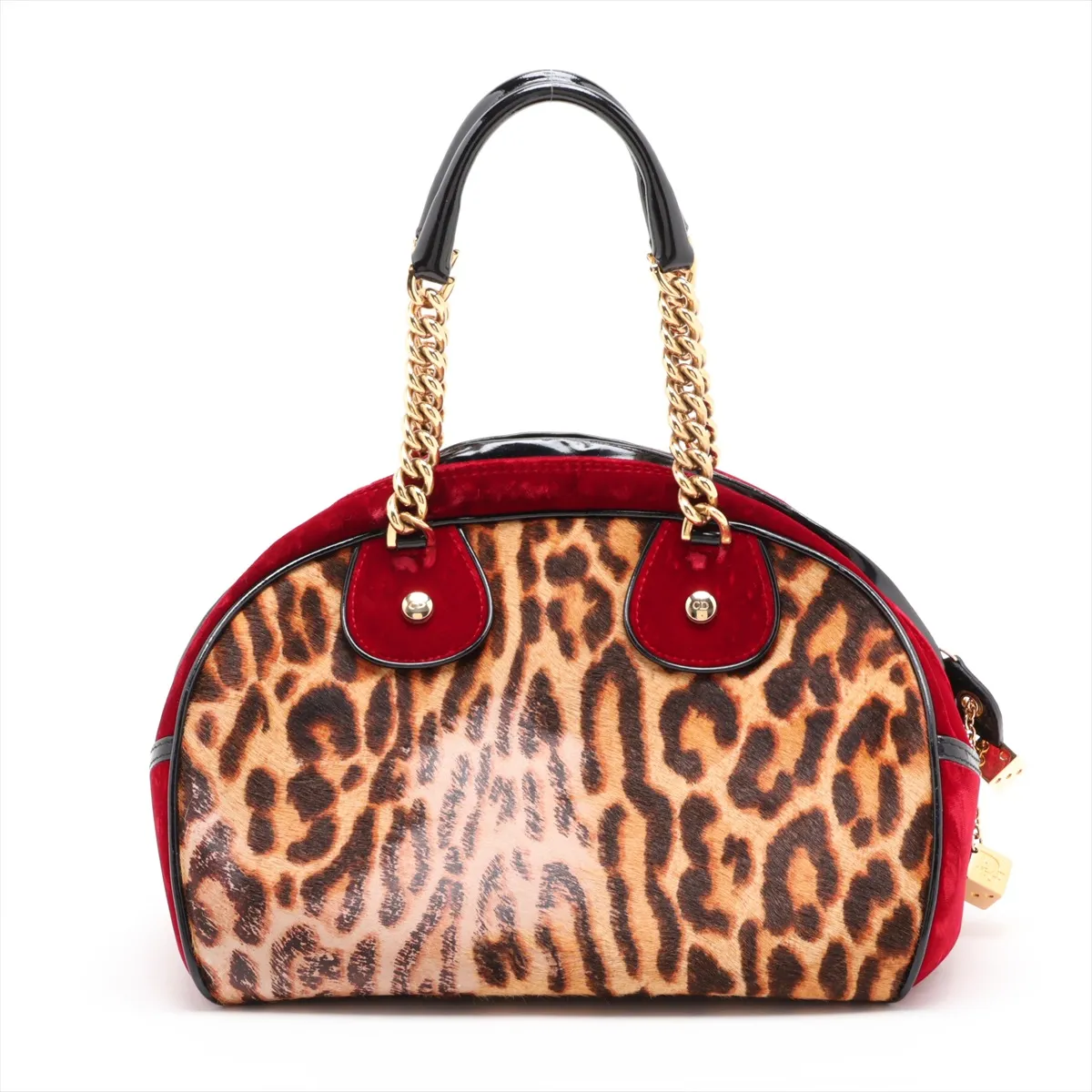 Gambler Calf Hair x Patent Leather x Velvet Handbag Brown x Red — view 2