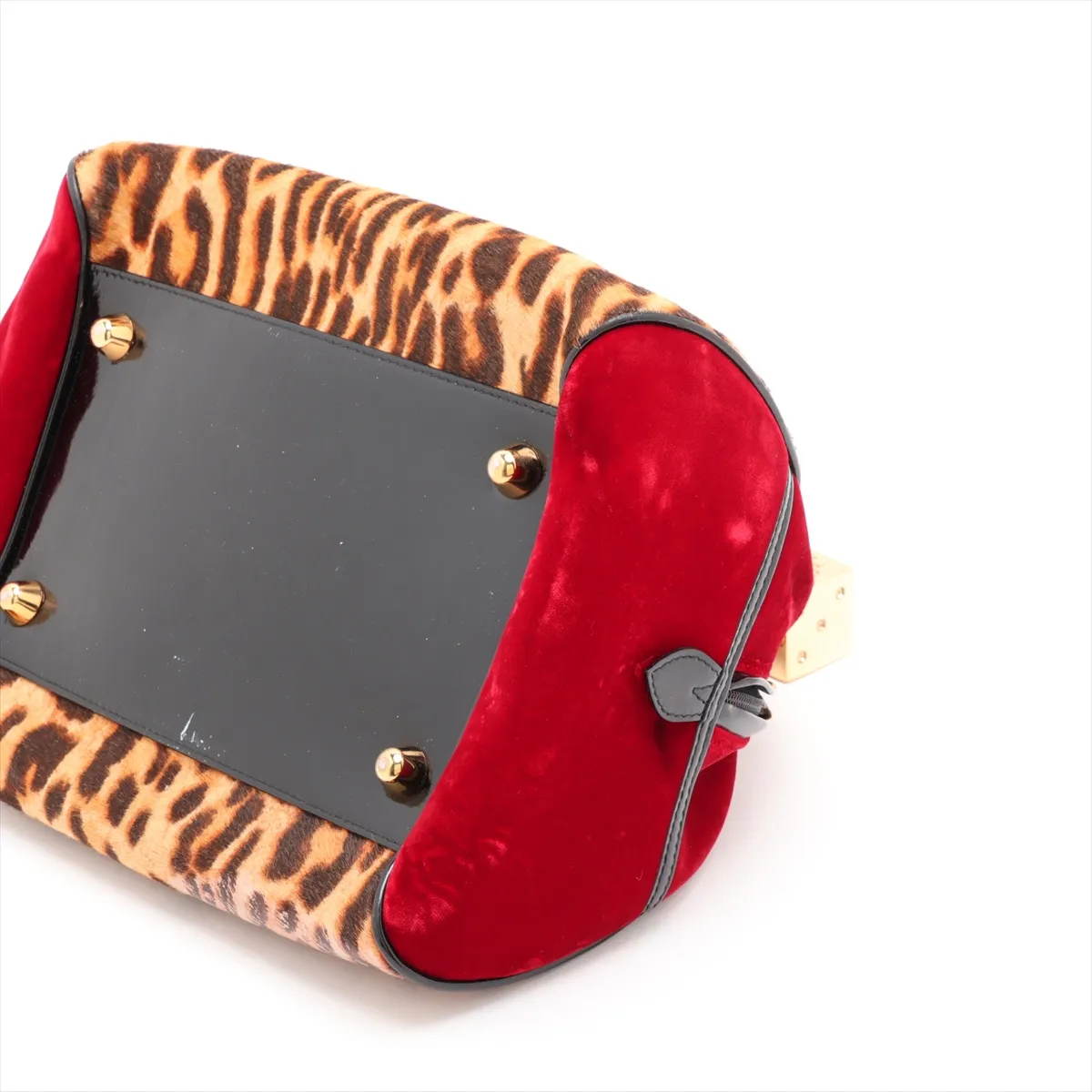 Gambler Calf Hair x Patent Leather x Velvet Handbag Brown x Red — view 3
