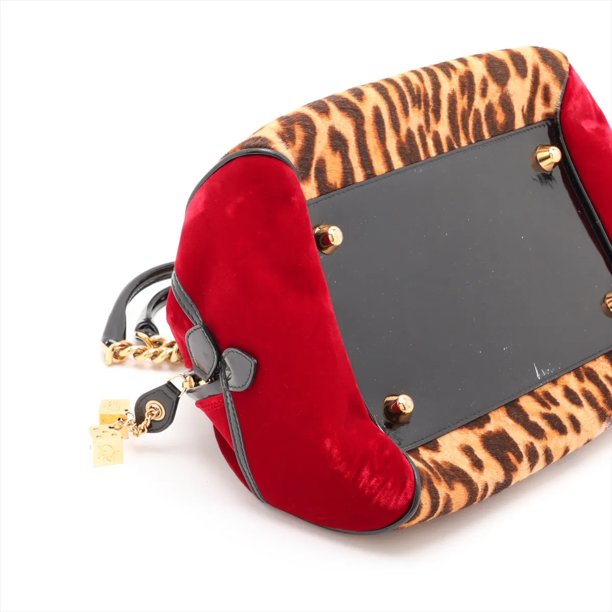 Gambler Calf Hair x Patent Leather x Velvet Handbag Brown x Red — view 4