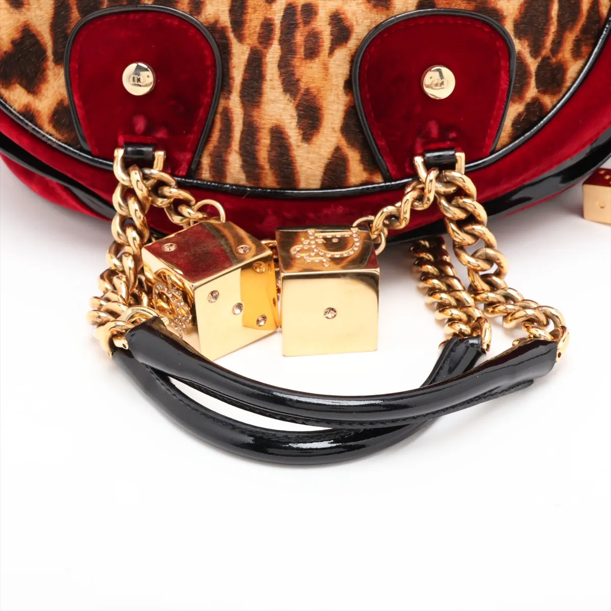Gambler Calf Hair x Patent Leather x Velvet Handbag Brown x Red — view 5