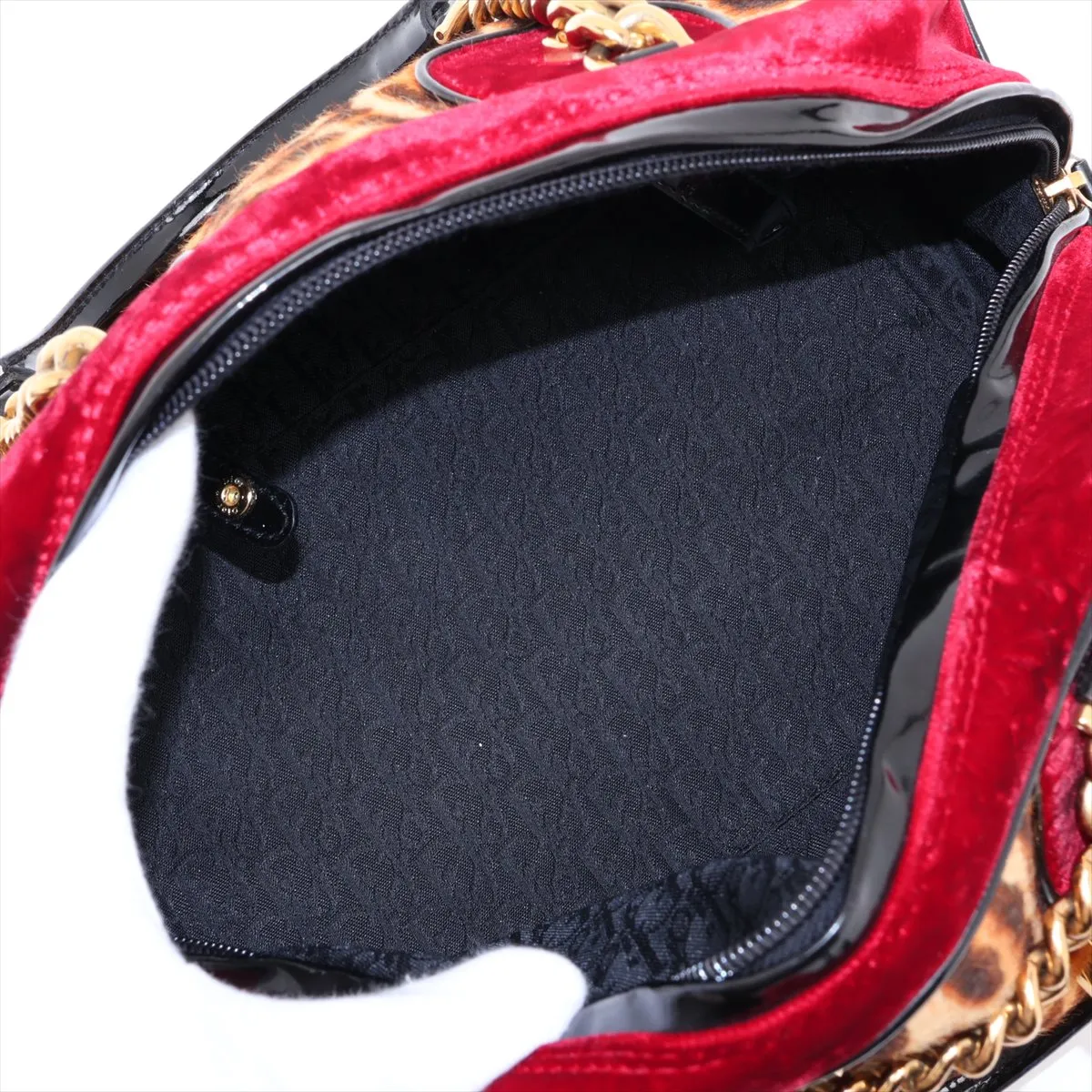 Gambler Calf Hair x Patent Leather x Velvet Handbag Brown x Red — view 7