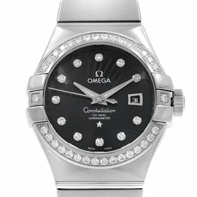 Constellation 18K White Gold Black Dial Ladies Watch 123.55.31.20.51.001