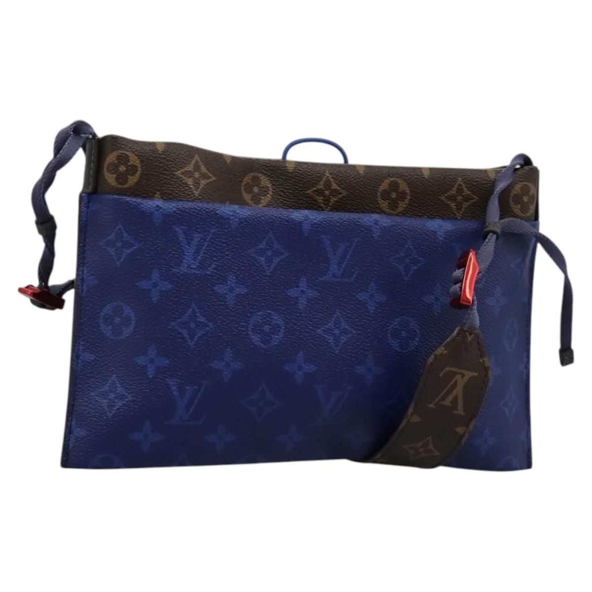 Pacific Split Sacoche Shoulder Bag Blue M 43854 Auth, Blue