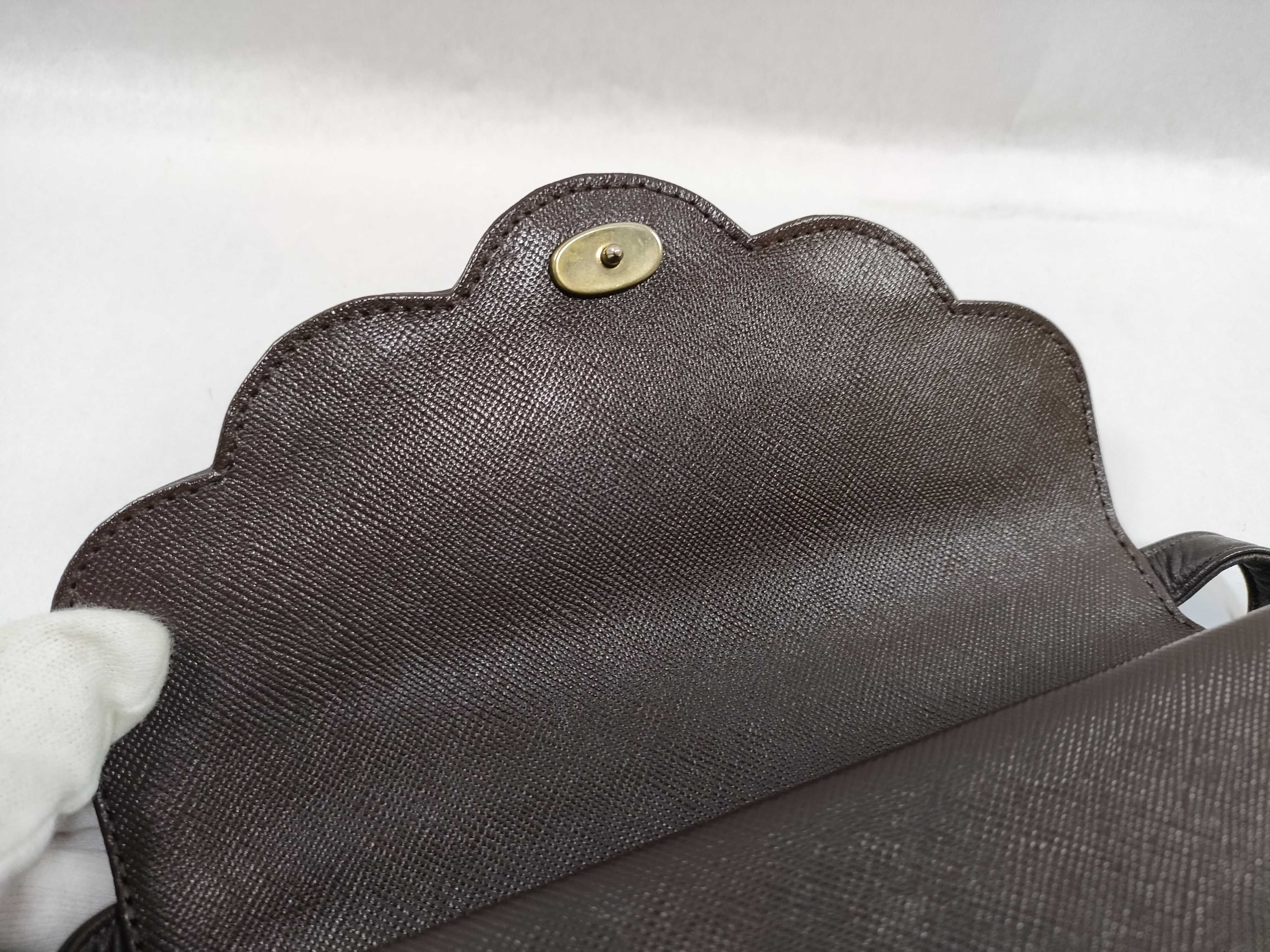 Leather Flap Shoulder Bag, Brown, W19cm — view 11