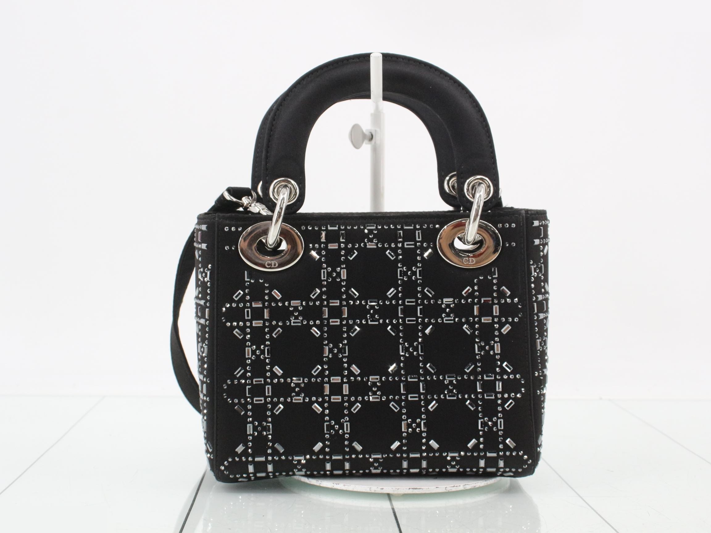 Lady Dior Small Satin x Rhinestone 2-Way Bag, Black — view 2