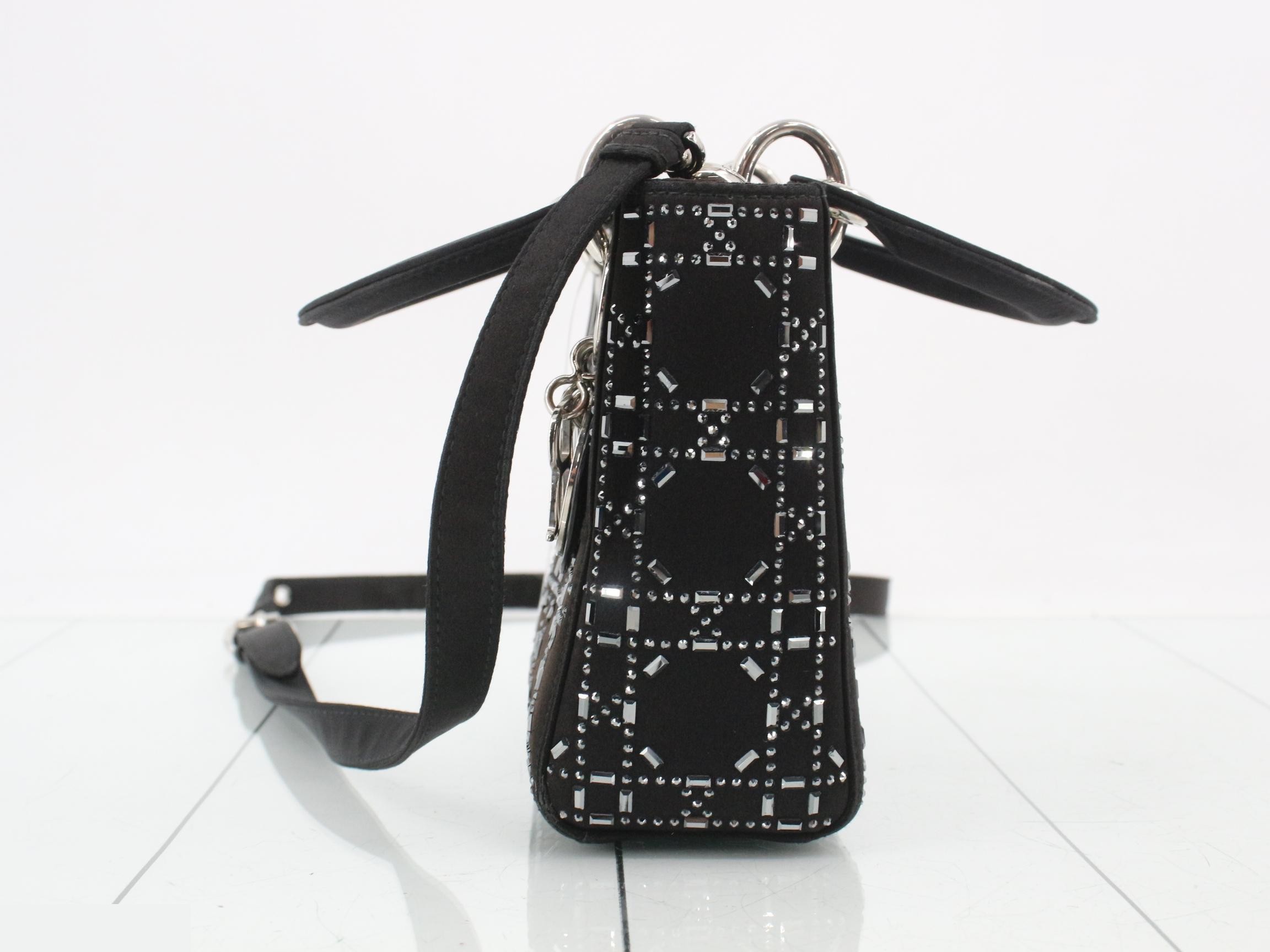 Lady Dior Small Satin x Rhinestone 2-Way Bag, Black — view 3