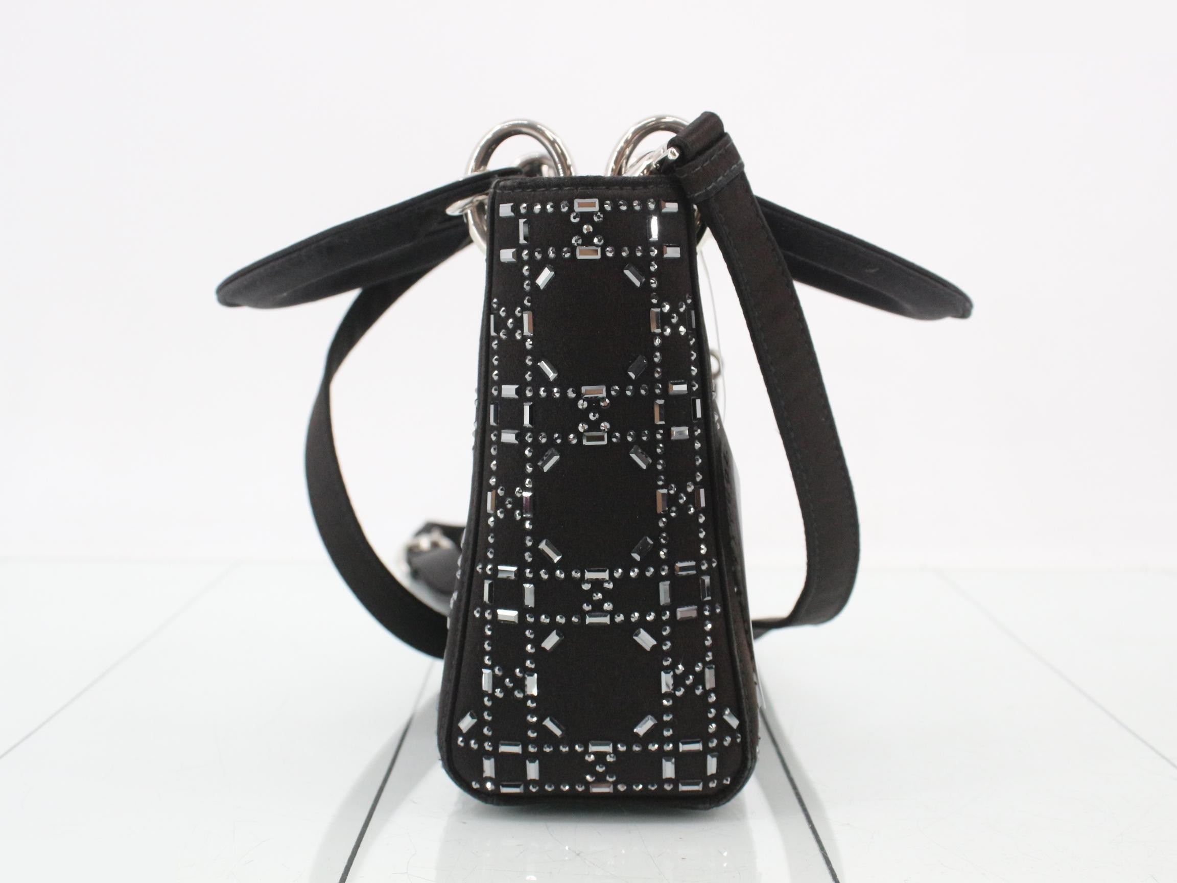 Lady Dior Small Satin x Rhinestone 2-Way Bag, Black — view 4