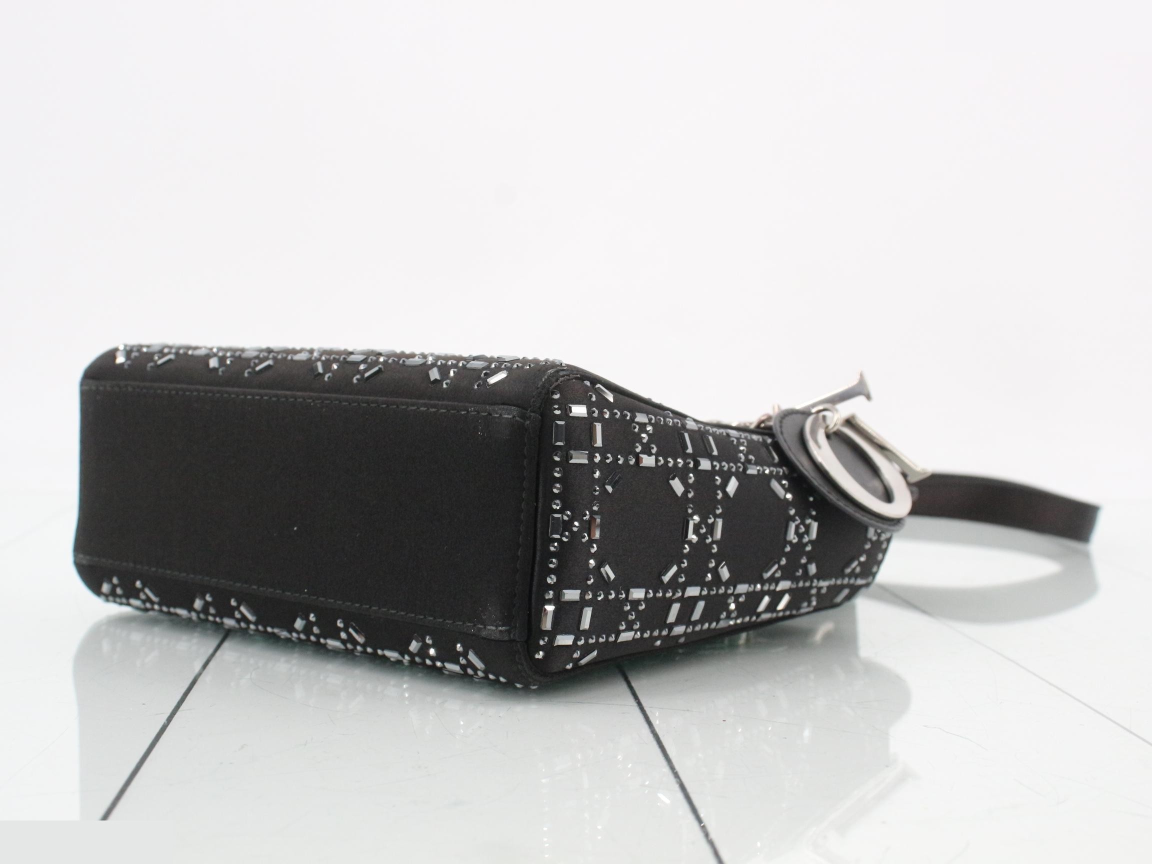 Lady Dior Small Satin x Rhinestone 2-Way Bag, Black — view 6
