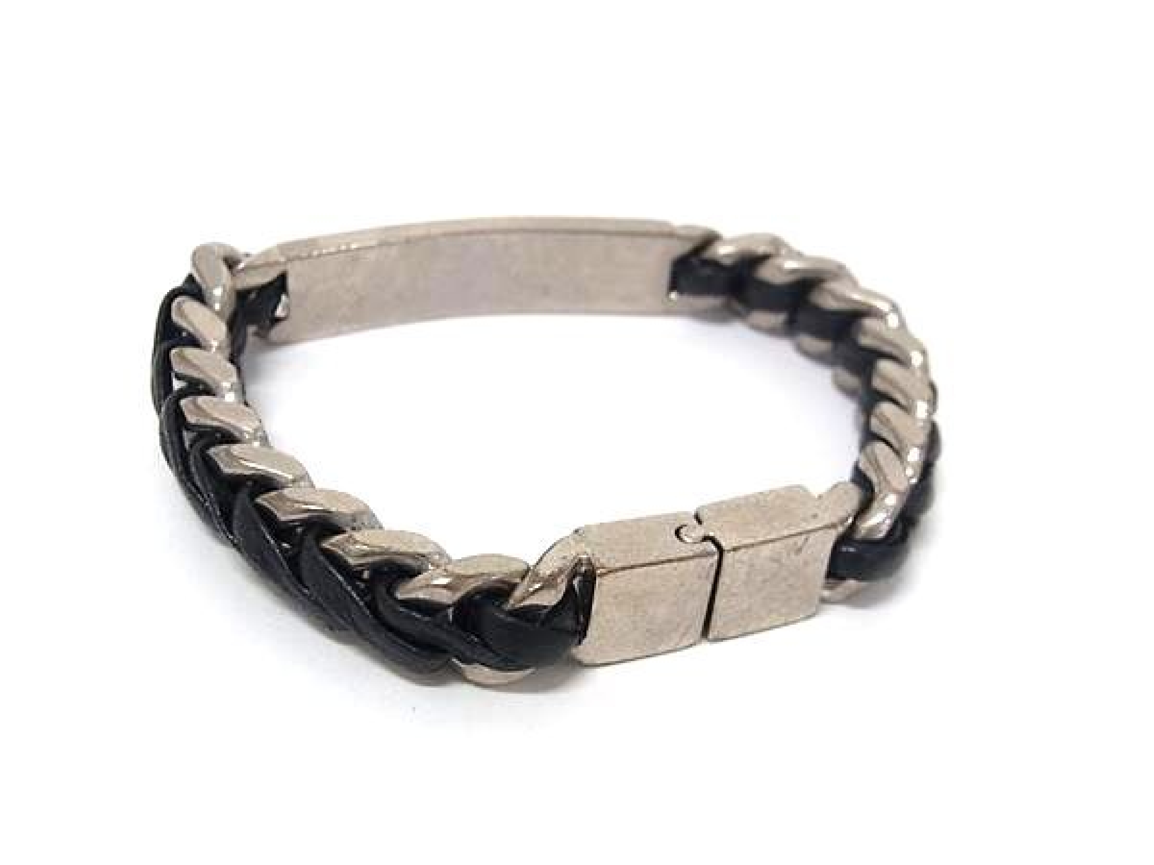 Leather Bracelet, Accessory for Men and Women, Silver & Black, FW8002 Bracelet/Bangle — view 2