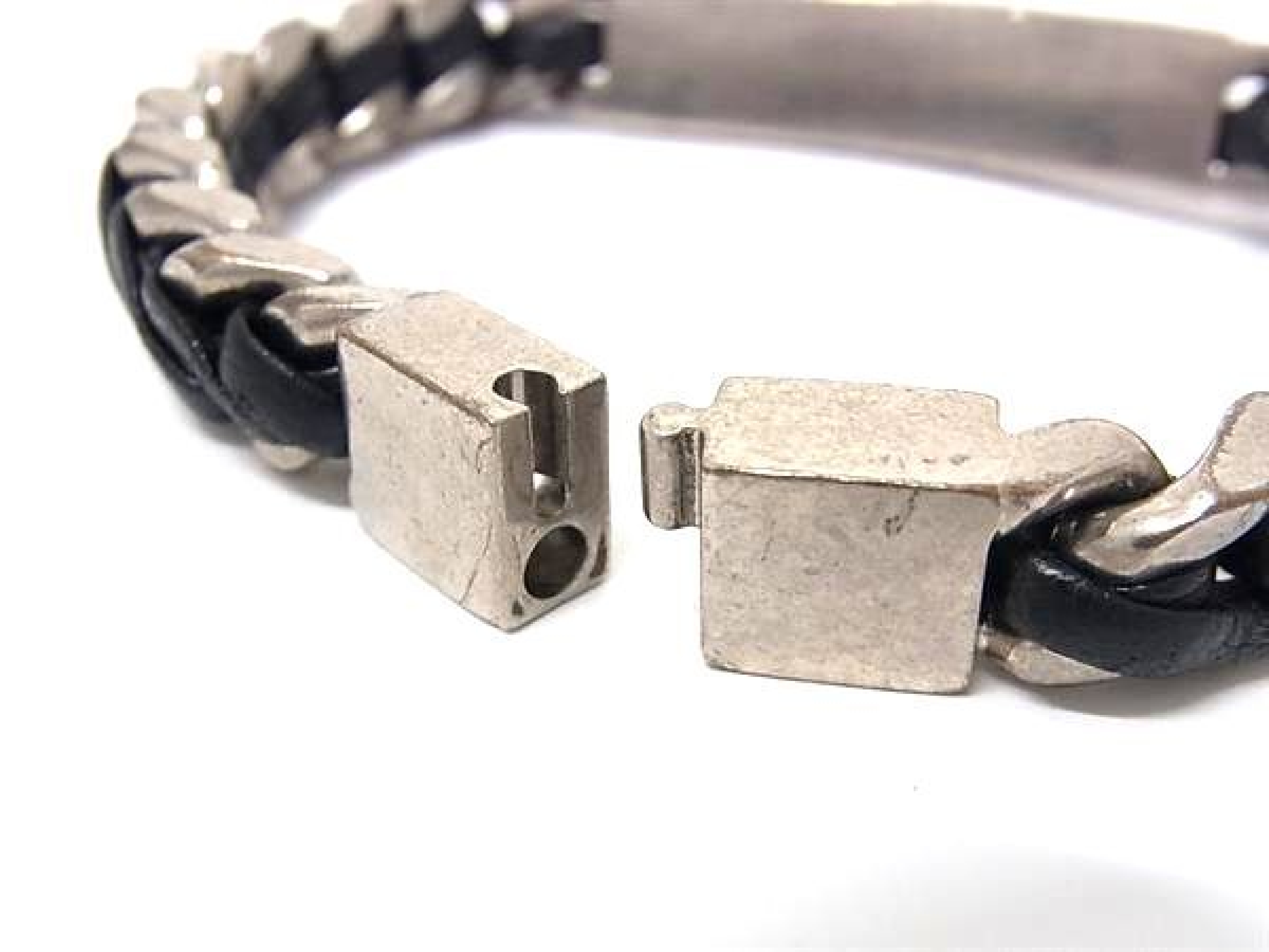 Leather Bracelet, Accessory for Men and Women, Silver & Black, FW8002 Bracelet/Bangle — view 3