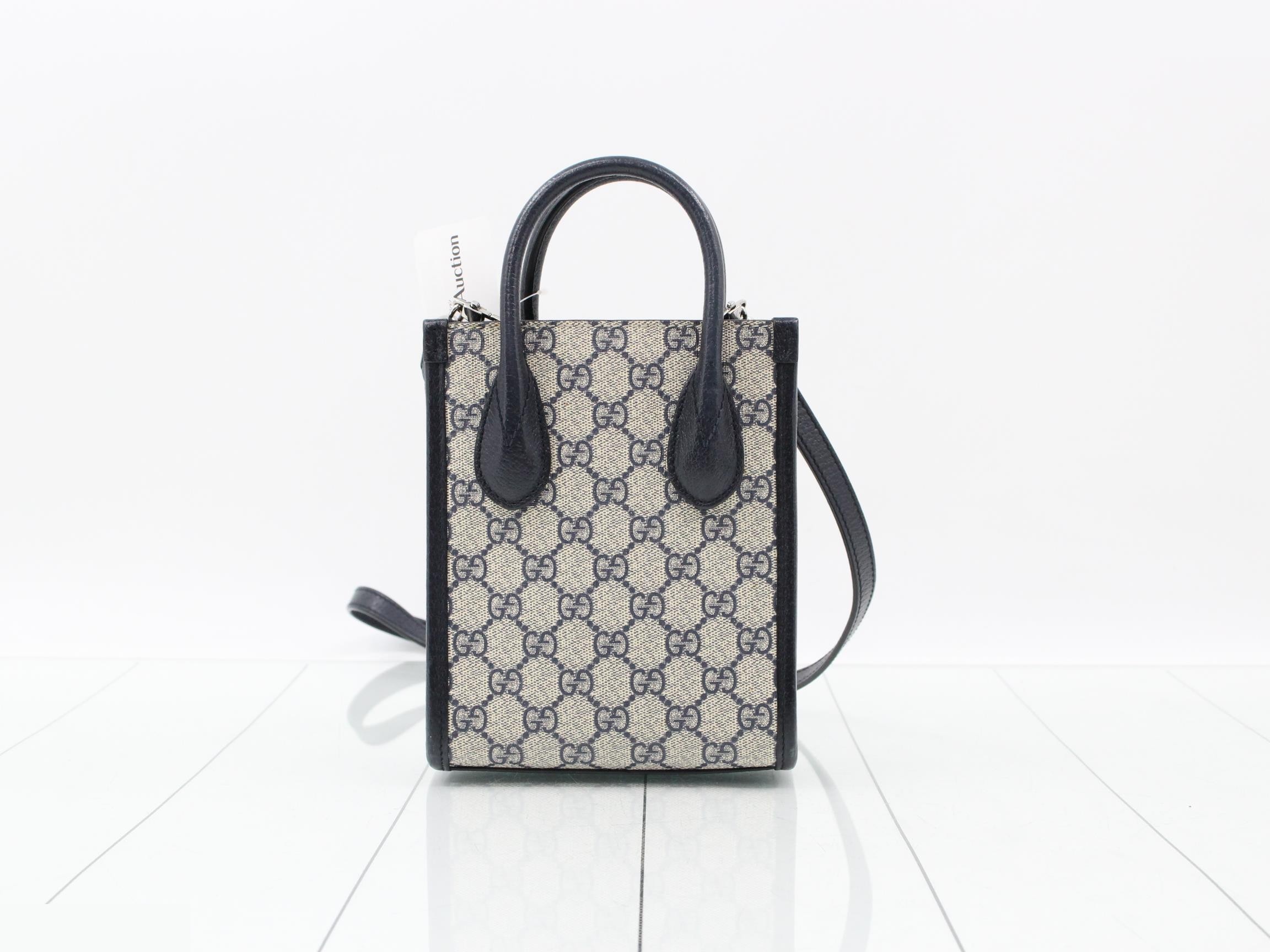 GG Supreme Leather 2-Way Shoulder/Handbag, Navy — view 2