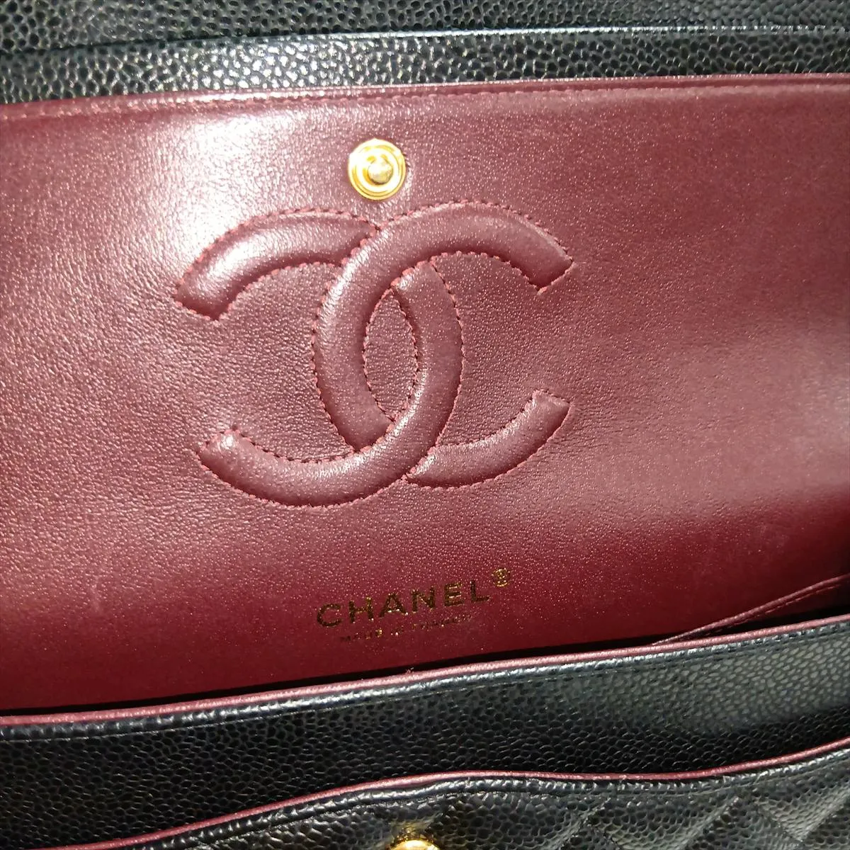 [Individually packaged] Chanel Matelassé 25 Caviar Skin Double Flap Double Chain Bag Black Gold Hardware A01112 — view 13