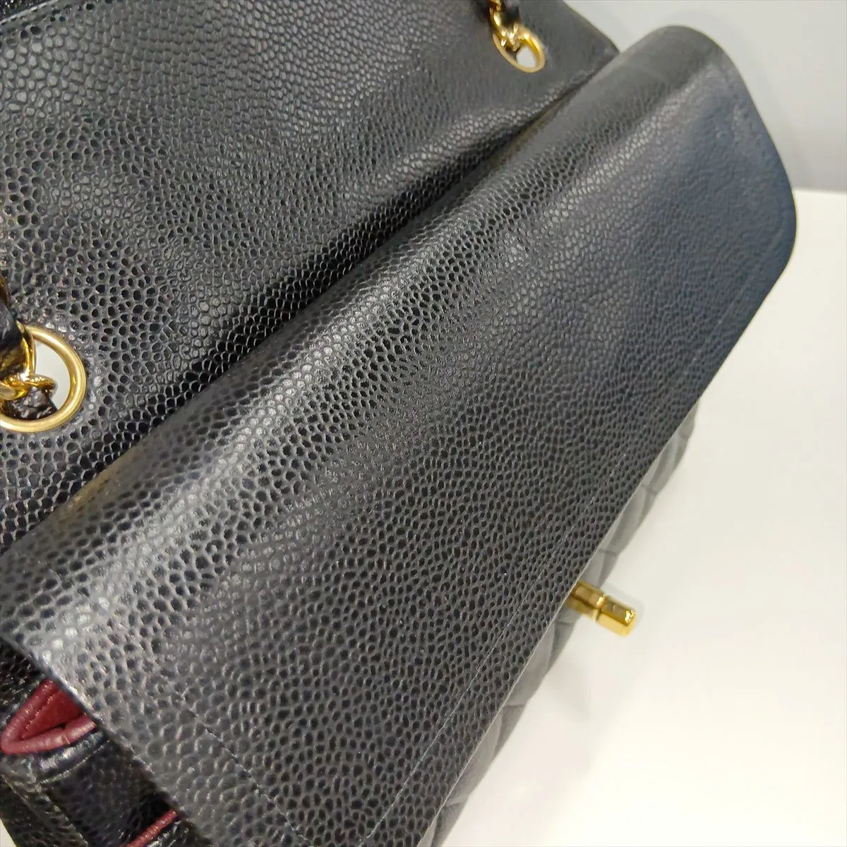 [Individually packaged] Chanel Matelassé 25 Caviar Skin Double Flap Double Chain Bag Black Gold Hardware A01112 — view 14