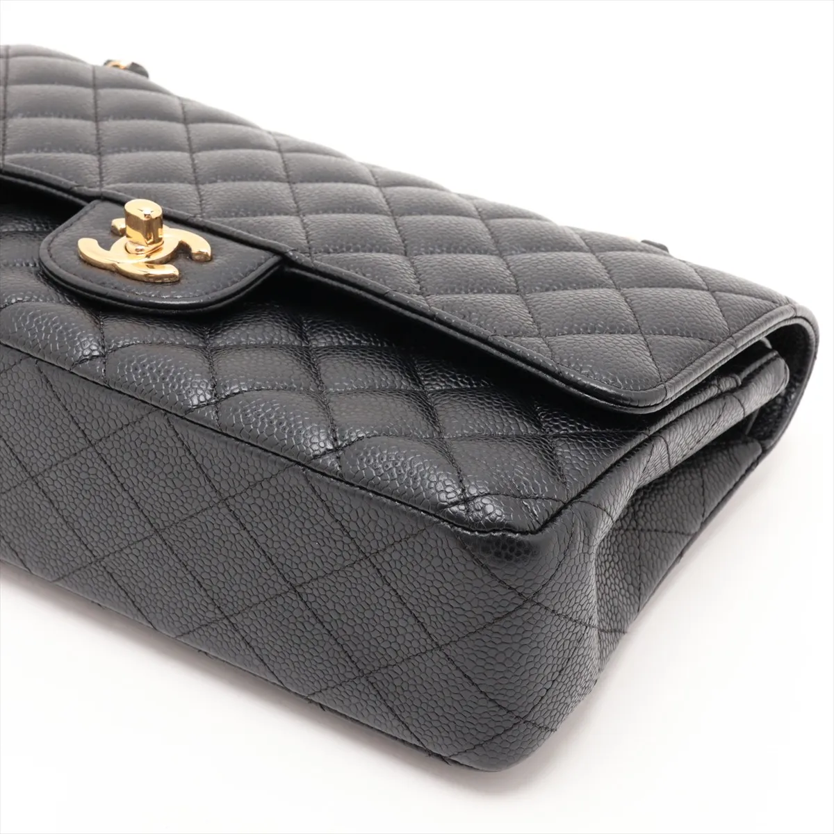 [Individually packaged] Chanel Matelassé 25 Caviar Skin Double Flap Double Chain Bag Black Gold Hardware A01112 — view 3
