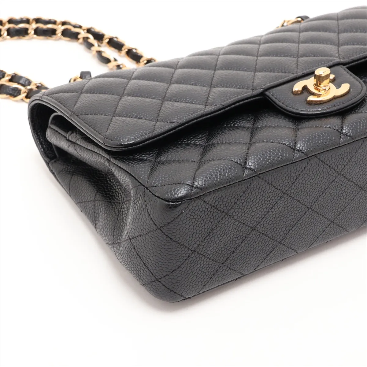 [Individually packaged] Chanel Matelassé 25 Caviar Skin Double Flap Double Chain Bag Black Gold Hardware A01112 — view 4