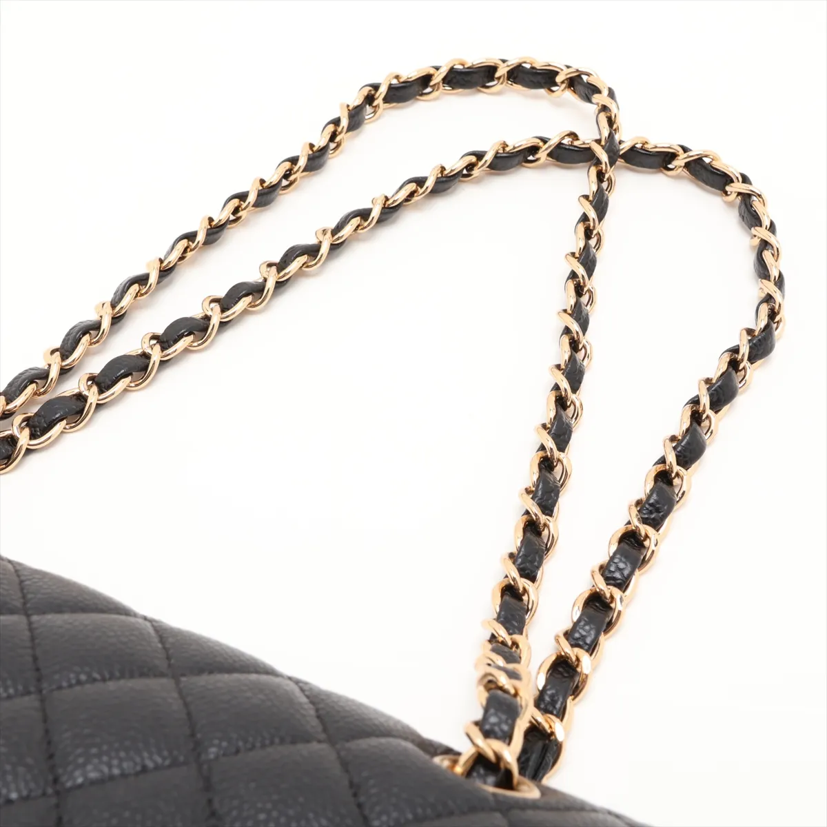 [Individually packaged] Chanel Matelassé 25 Caviar Skin Double Flap Double Chain Bag Black Gold Hardware A01112 — view 5