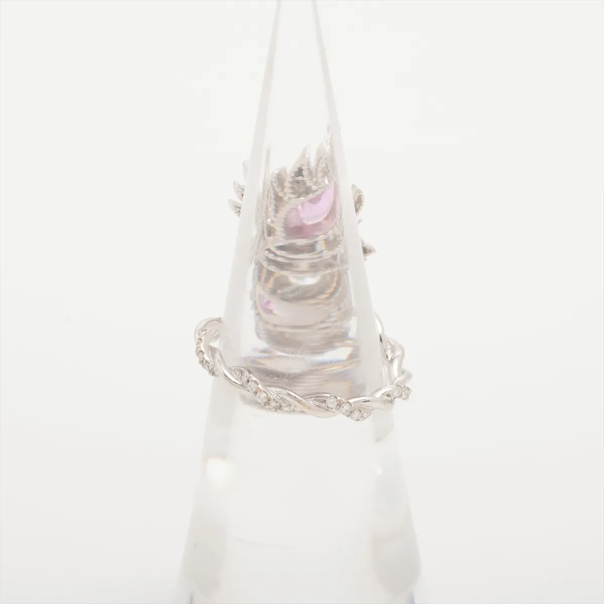 Flora pink sapphire diamond ring 750(WG) 4.8g 0.72 11 Small stone chipping, some plating — view 2
